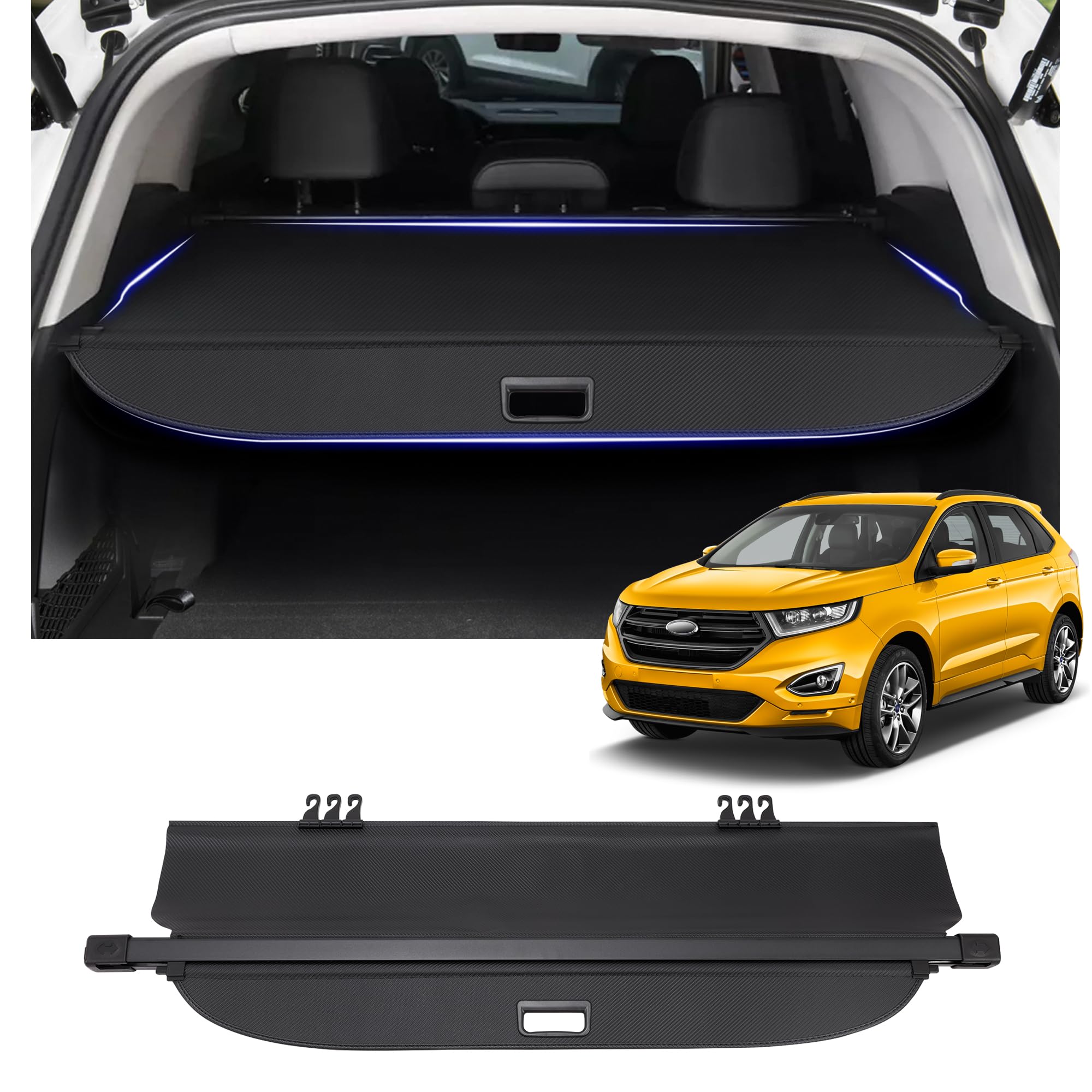 Universal Retractable Cargo Cover for Ford Edge 2015-2024 - Waterproof Trunk Organizer, Luggage Security Shield & UV Protection Shade - Perfect for Road Trips, Grocery Storage & Pet Safety
