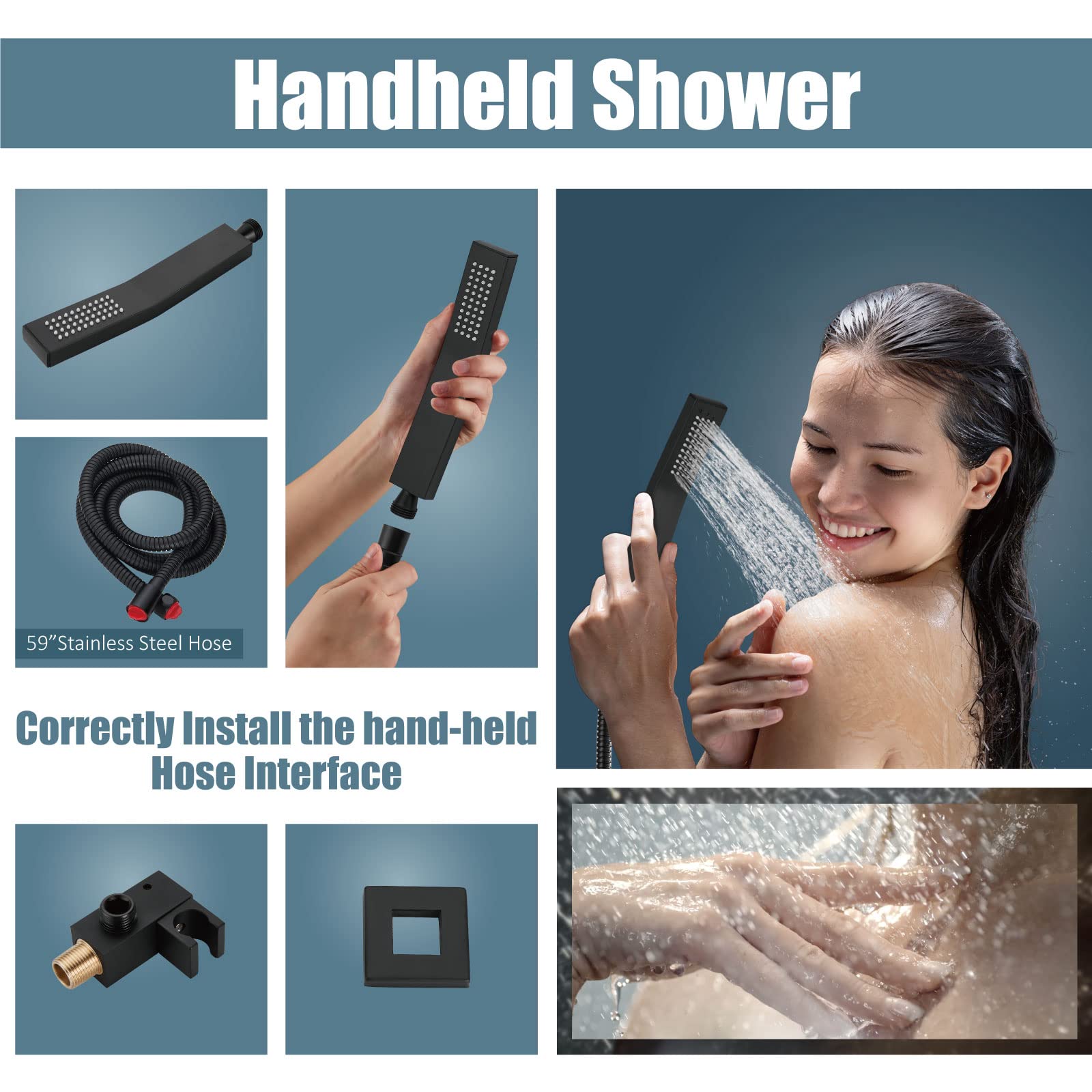 Aolemi Matte Black 12 Inch Wall Mount Shower Faucet Set - Rain Shower System with Handheld Spray, Rough-in Valve & Trim Kit - Perfect for Modern Bathroom Renovation & Spa-Like Shower Experience