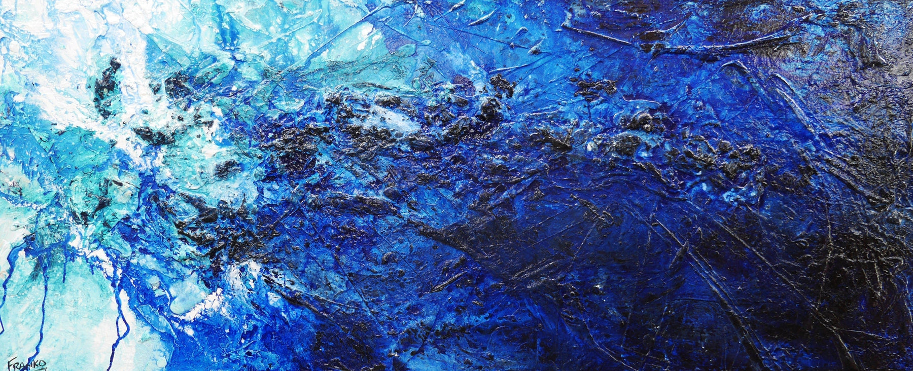 Blu Shard 240cm x 100cm Blue Abstract Canvas Art - Modern Wall Decor for Living Room, Bedroom & Office