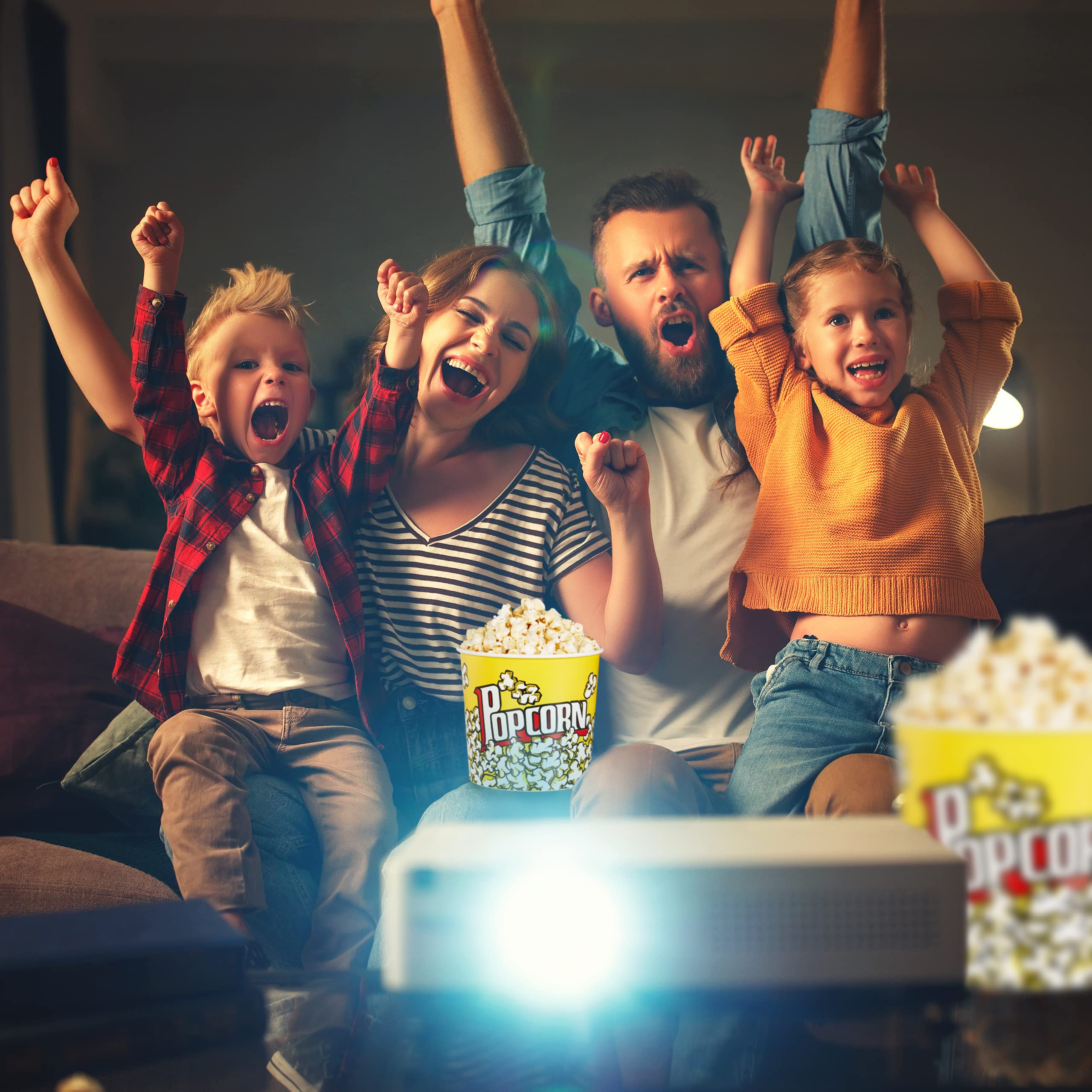 6-Pack Retro Yellow Plastic Popcorn Buckets - 2.8L Reusable Snack Containers for Movies, Parties & Home Theater - Durable Candy & Sweets Storage