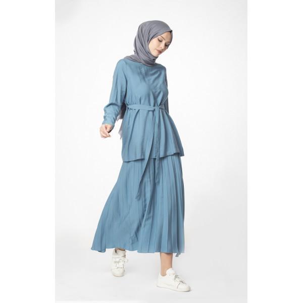 Abaci Solid Tunic & Skirt Set 13343 Blue | Women's Casual Outfit | Perfect for Office Wear, Church, and Summer Dresses