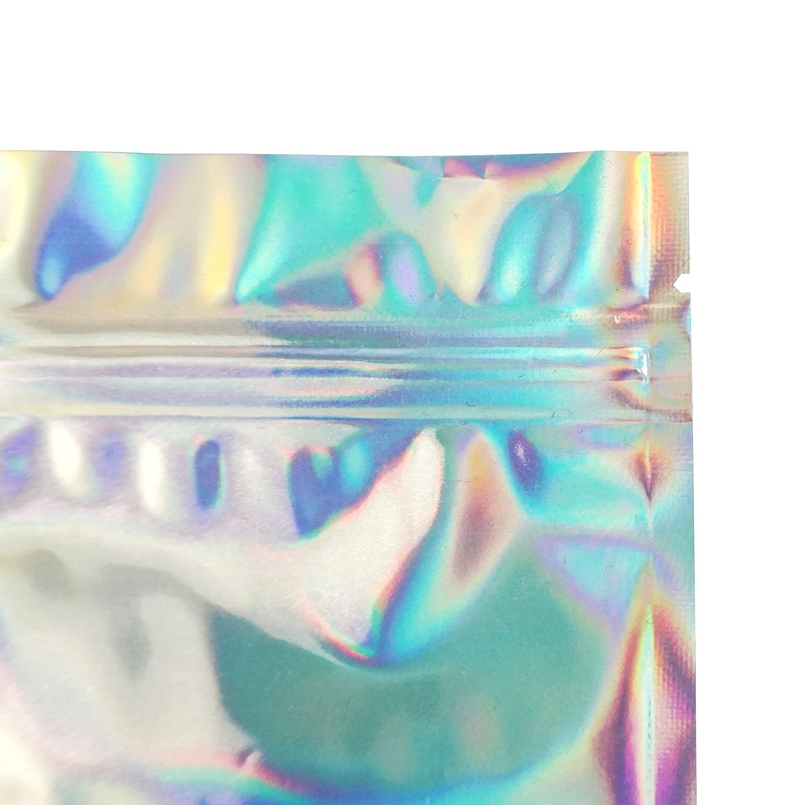 QQ Studio Holographic Zipper Bags - Rainbow Iridescent Foil Party Favor Bags for Treats, Candy & Gifts (4.7
