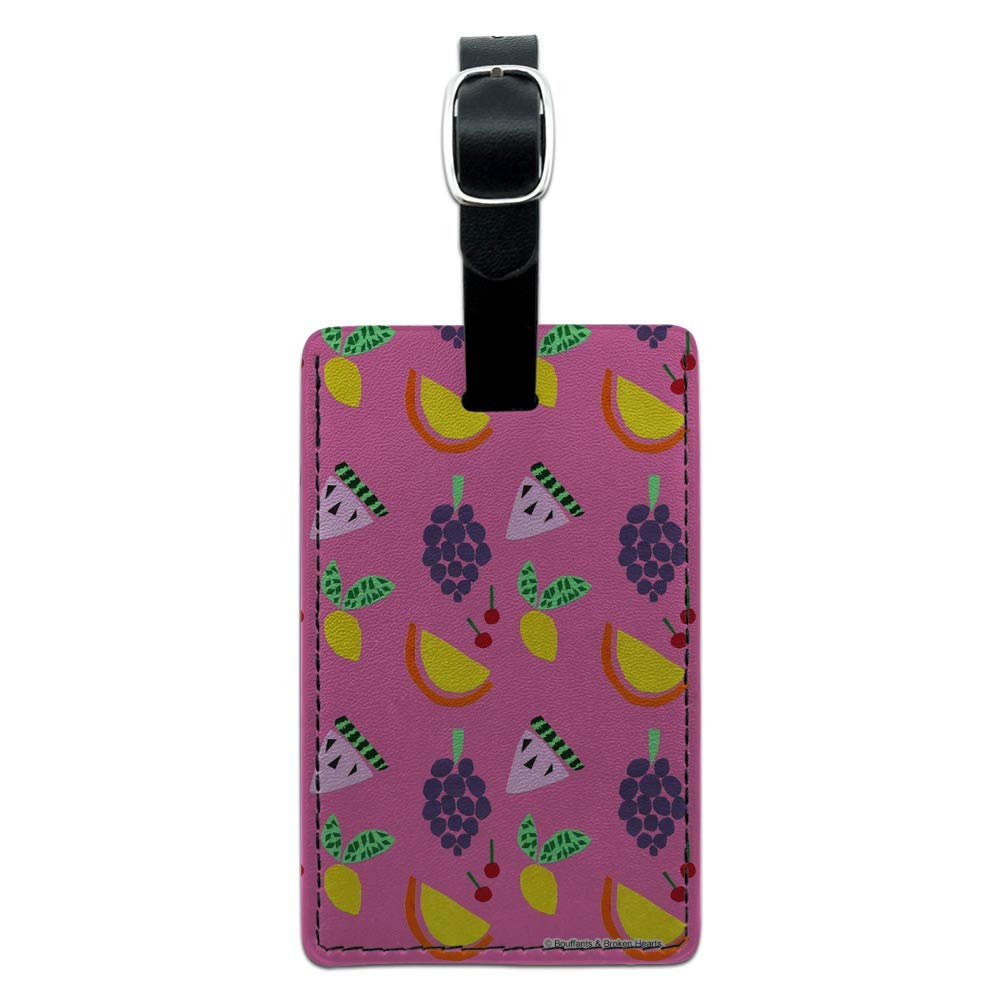 Fruit Party Rectangle Leather Luggage Tag - Cherry Grape Lemon Design ID Card Holder for Travel Bags & Suitcases | Perfect for Vacation, Business Trips & Gift Giving