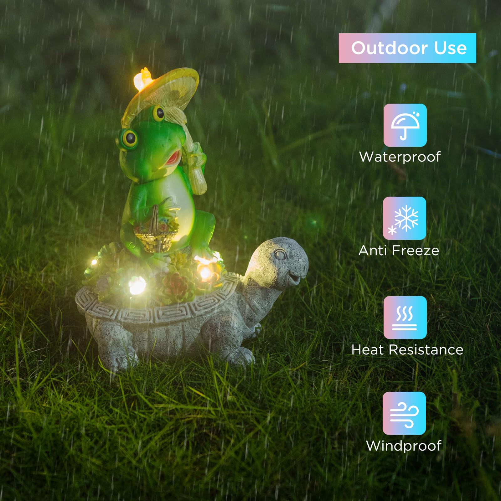 Solar-Powered Turtle & Frog Garden Statue with Mushroom Lights - Outdoor Lawn Decor for Patio, Porch & Yard - Unique Birthday Gift for Men & Women - Perfect for Garden, Pathway & Backyard Lighting