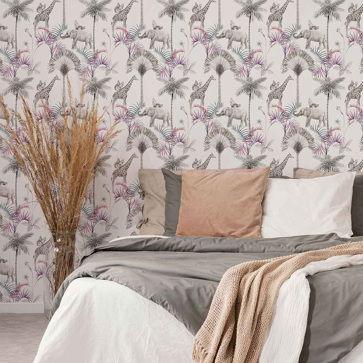 Grey Wildlife Peel and Stick Removable Wallpaper 7784 - Self-Adhesive Nature Themed Wall Decor for Bedroom, Nursery & Home Office