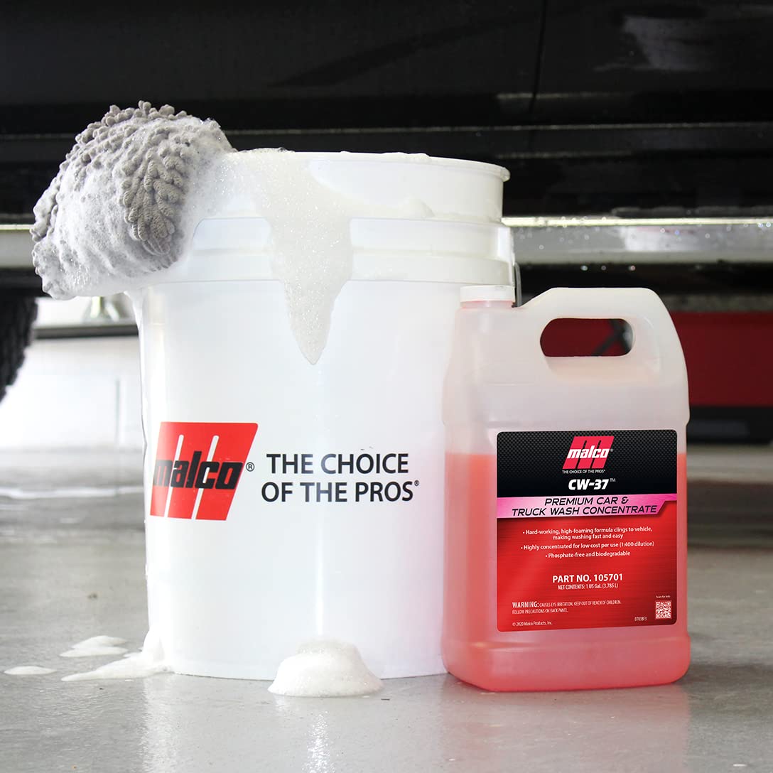 Malco CW-37 Premium Car Wash Concentrate - High Foaming Car & Truck Wash Soap (1 Gallon) | Removes Road Film, Salt, Dust & Dirt | Safe for All Vehicle Surfaces | Perfect for Home Car Washing, Auto Detailing & Fleet Maintenance