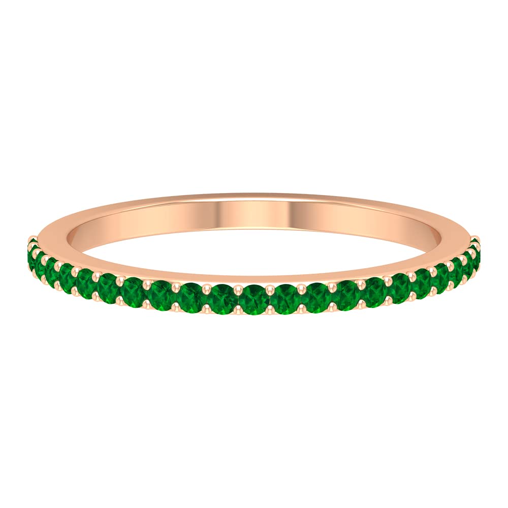 14K Solid Gold Created Emerald Half Eternity Ring for Women - Round Cut Lab-Grown Emerald Semi Eternity Band | Perfect for Anniversary Gifts, Valentine's Day, Wedding Jewelry & Special Occasions