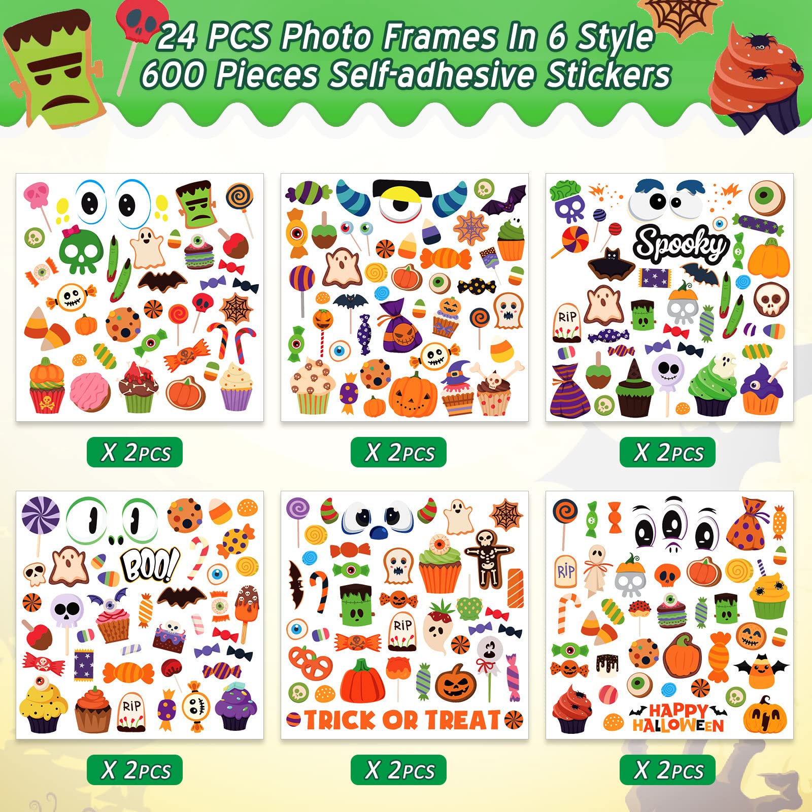 48 Pcs Halloween DIY Picture Frame Craft Kit for Kids - Cartoon Theme Photo Frames with Stickers for Kindergarten, Preschool Classroom Party Favors, Home Decor & Art Projects | Perfect for Halloween Parties, Classroom Activities & Creative Play