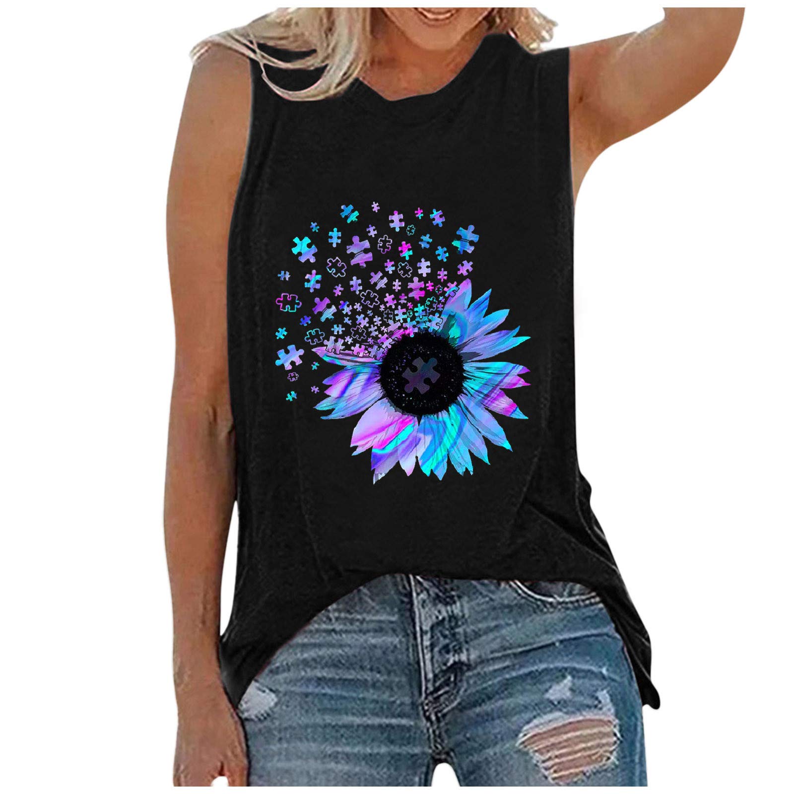 Women's Breast Cancer Awareness Sleeveless O-Neck Vest Tank Top - Soft White Tunic Blouse for Comfort & Support | Perfect for Fundraising Events, Survivor Gatherings & Everyday Wear