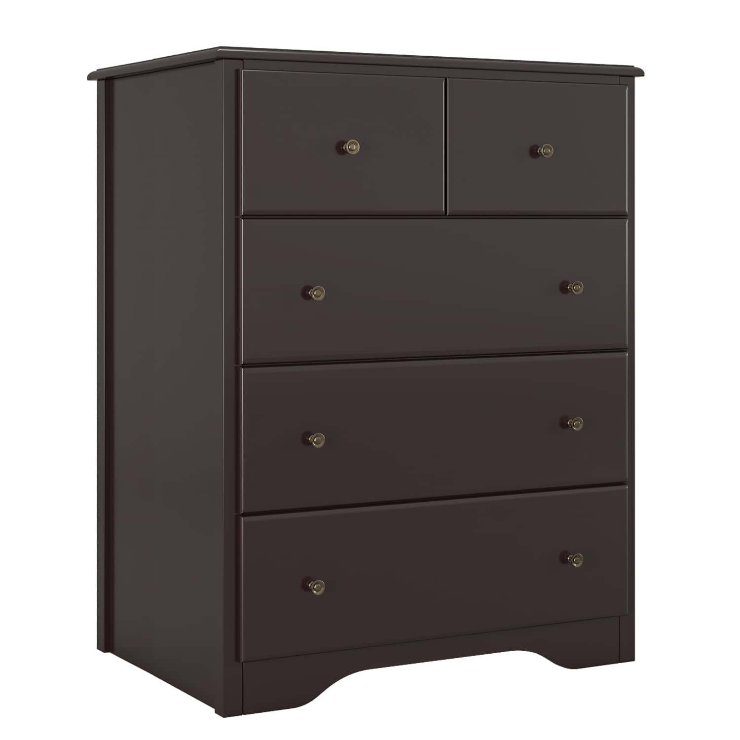HOUSUIT 5-Drawer Dresser - Retro Wooden Chest of Drawers for Bedroom, Living Room, Hallway & Closet - Dark Brown Clothes Organizer & Nightstand | Perfect for Home Storage & Bedroom Decor