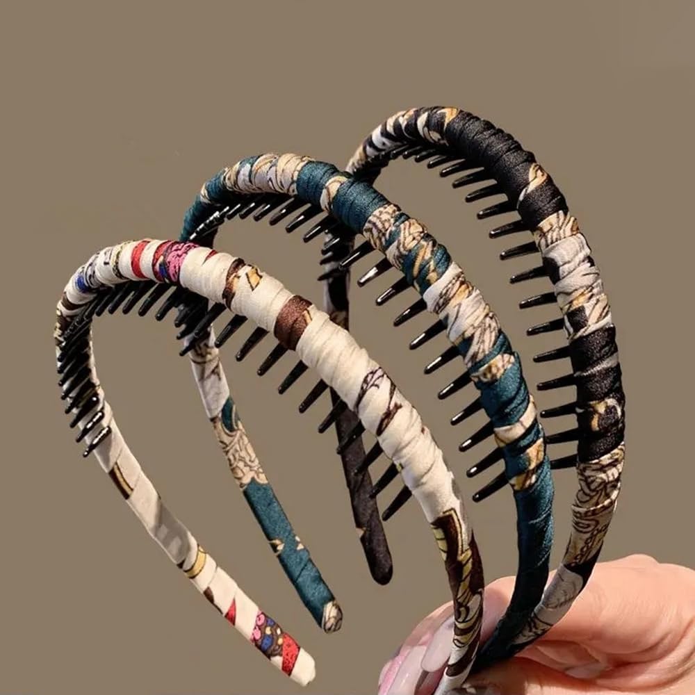 Non-Slip Floral Headbands for Women - 3 Pack Fashion Hair Accessories with Resin Teeth Combs | Perfect for Workouts, Yoga, and Everyday Styling