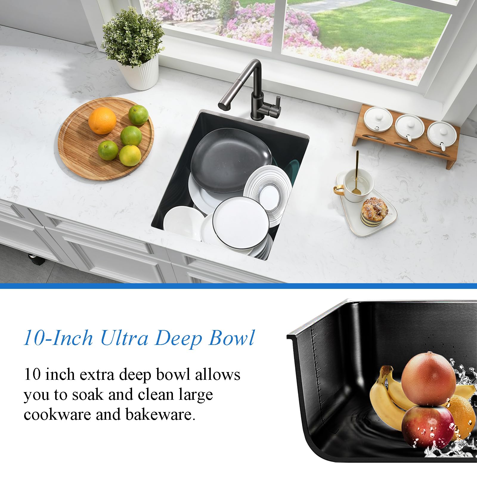 Bokaiya 13x15 Inch Undermount Black Bar Sink - 16 Gauge Stainless Steel Small Wet Bar Sink with Bottom Grid & Strainer - Perfect for Kitchenettes, Home Bars, RV, and Outdoor Entertaining