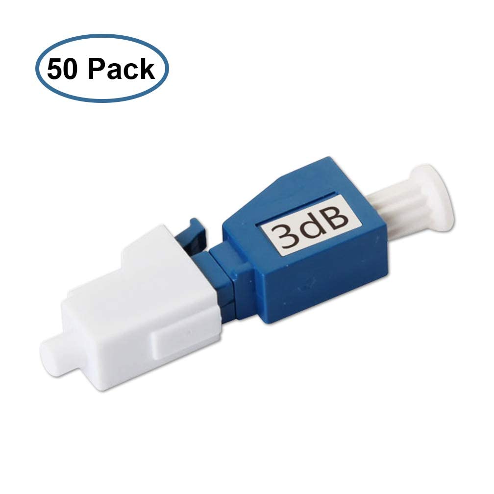 LC/UPC Fiber Optic Attenuator 50 Pack - 3dB Single-mode Fixed with dB Options (3, 5, 7, 10dB) for Network Signal Adjustment in Data Centers & Telecom Systems