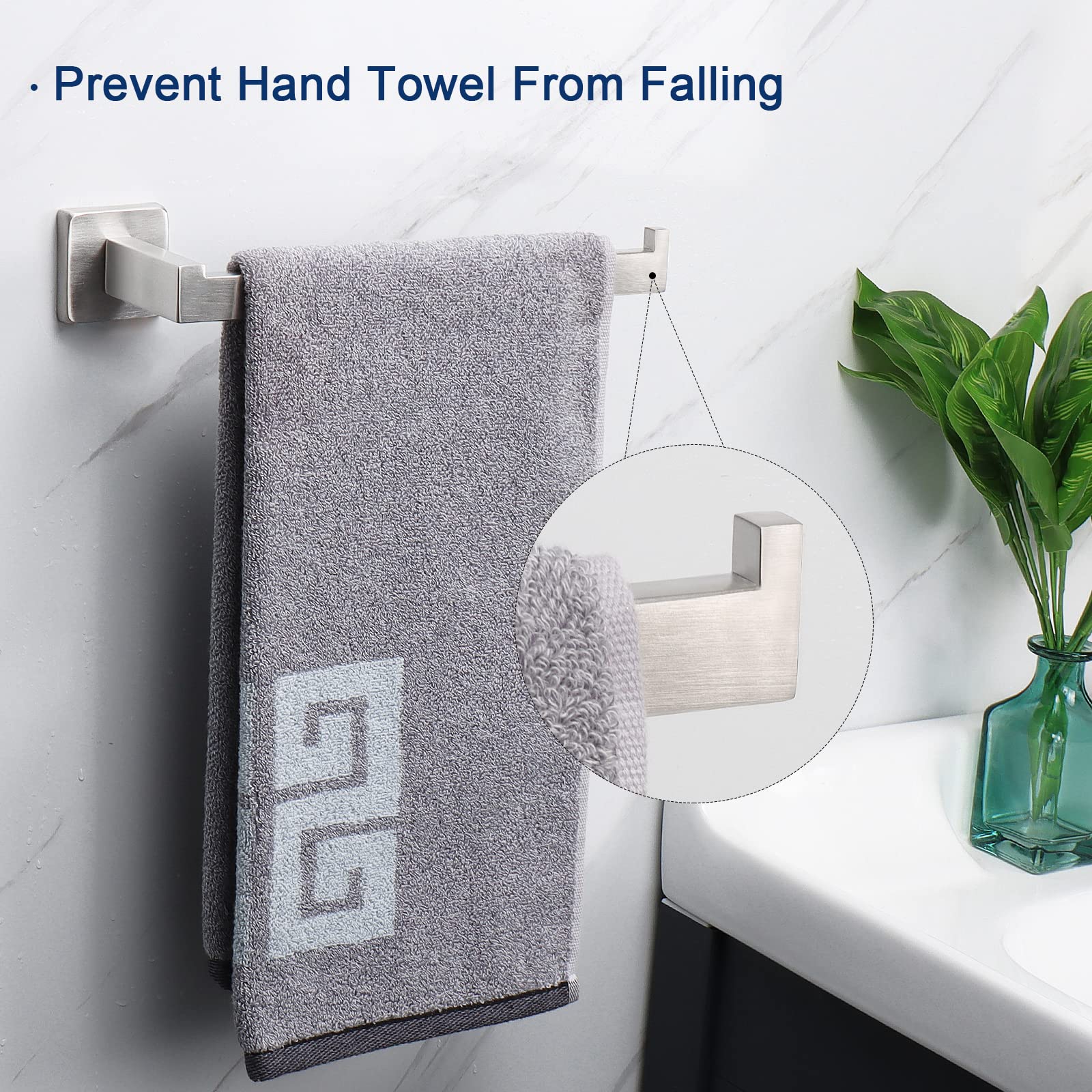 Premium SUS304 Stainless Steel Square Hand Towel Holder - Rustproof Wall Mounted Towel Ring & Bar for Bathroom & Kitchen - Contemporary Brushed Nickel Bath Accessory - Perfect for Modern Homes, Apartments & Guest Bathrooms