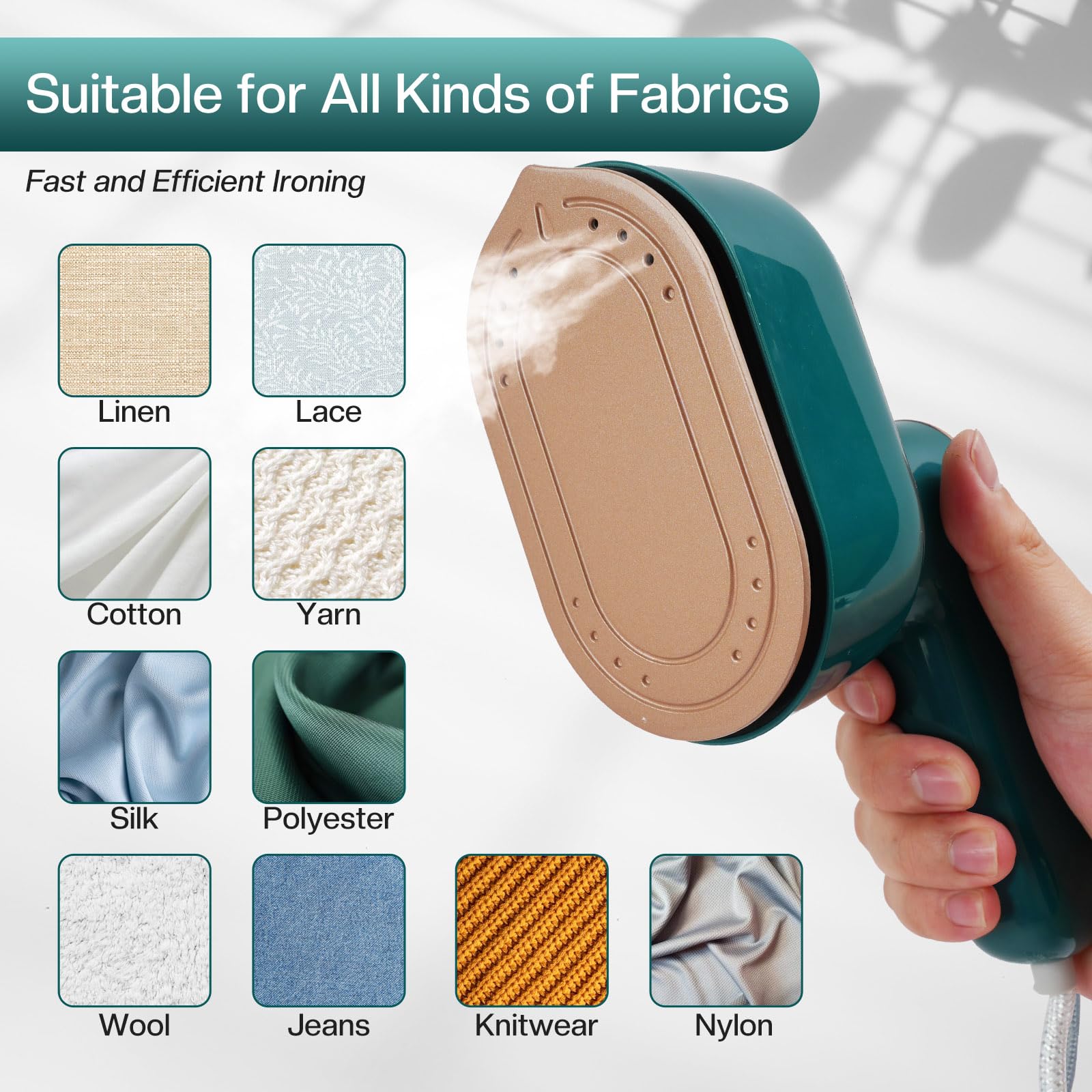 Portable Mini Steam Iron & Travel Steamer - 970W Handheld Garment Steamer for Dry & Wet Ironing, 180° Rotatable Design for Wrinkle Removal - Perfect for Home, Office & Travel (Green)