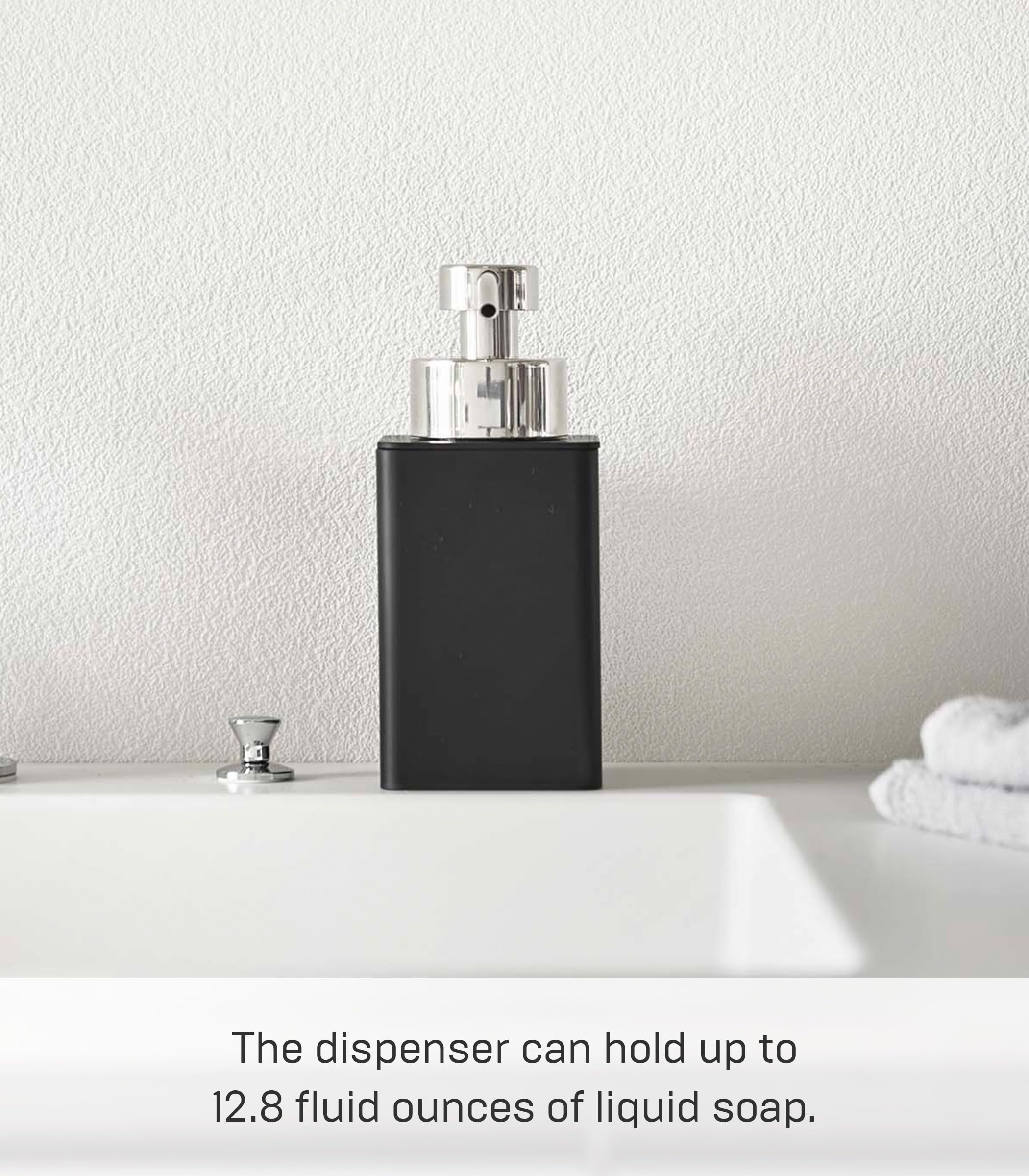 Yamazaki Home Black Plastic Foam Soap Dispenser - Compact & Stylish for Bathroom, Kitchen, or Office Sink