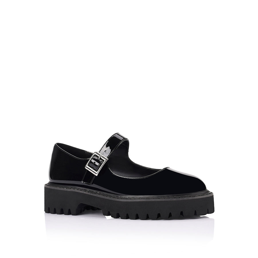 Nero Chunky Mary Jane Loafers for Women - Black Patent Leather Slip-On Shoes - Comfortable & Stylish for Work, Office & Casual Outfits