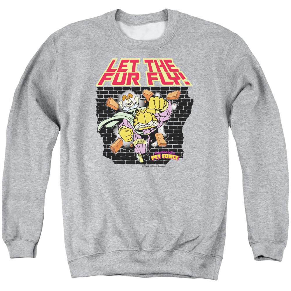 Garfield Let The Fur Fly Unisex Adult Crewneck Sweatshirt for Men & Women | Cute Cartoon Graphic Pullover | Casual Lounge Wear, Gift for Cat Lovers