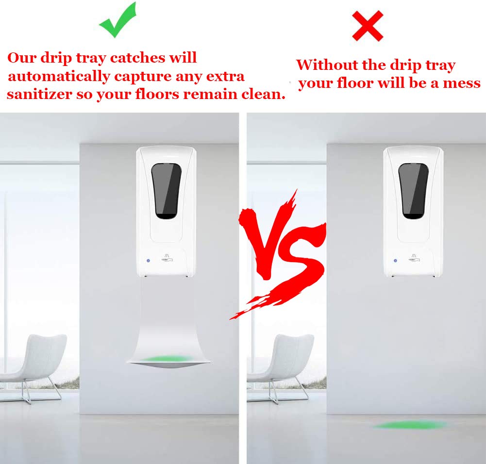 Automatic Hand Sanitizer Dispenser Drip Tray - Wall Mount Alcohol Catch Tray for Foam & Spray Soap Dispensers - Easy to Clean White Drip Catcher - Perfect for Restrooms, Hospitals, Offices & Public Spaces