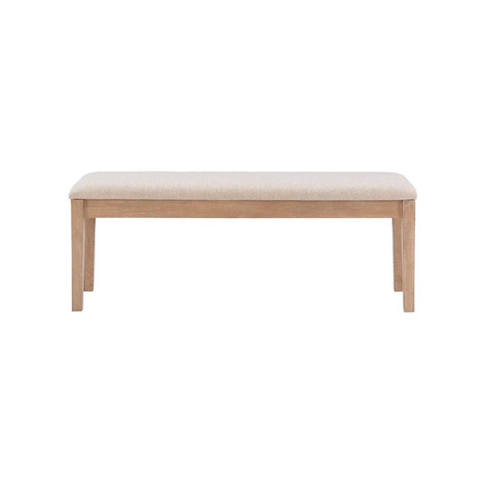 Linon Miles Solid Wood Bench with Padded Seat - Light Beige, Natural Lacquer Finish | Perfect for Entryway, Bedroom, or Garden Seating