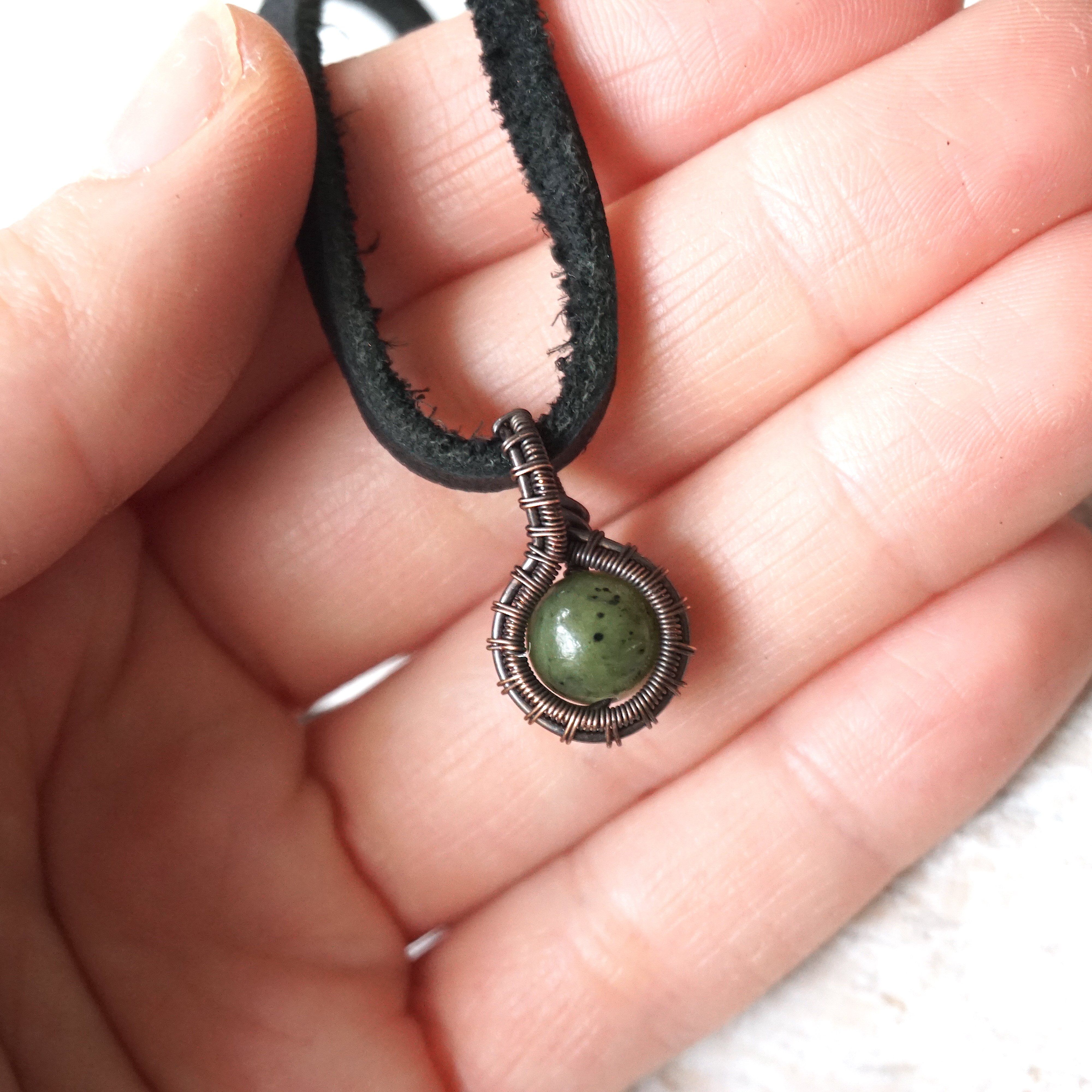 Green Jade Charm Necklace with Antiqued Copper Pendant - Elegant Spiritual Jewelry for Women, Perfect for Meditation, Yoga & Boho Fashion
