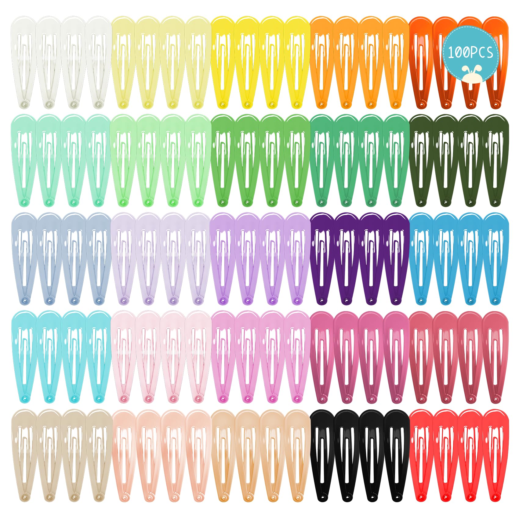 100pcs No Slip Metal Hair Clips for Girls - 2 Inch Snap Barrettes for Toddlers, Kids & Pets - 25 Color Assortment - Perfect for School, Parties, Daily Styling & Pet Accessories