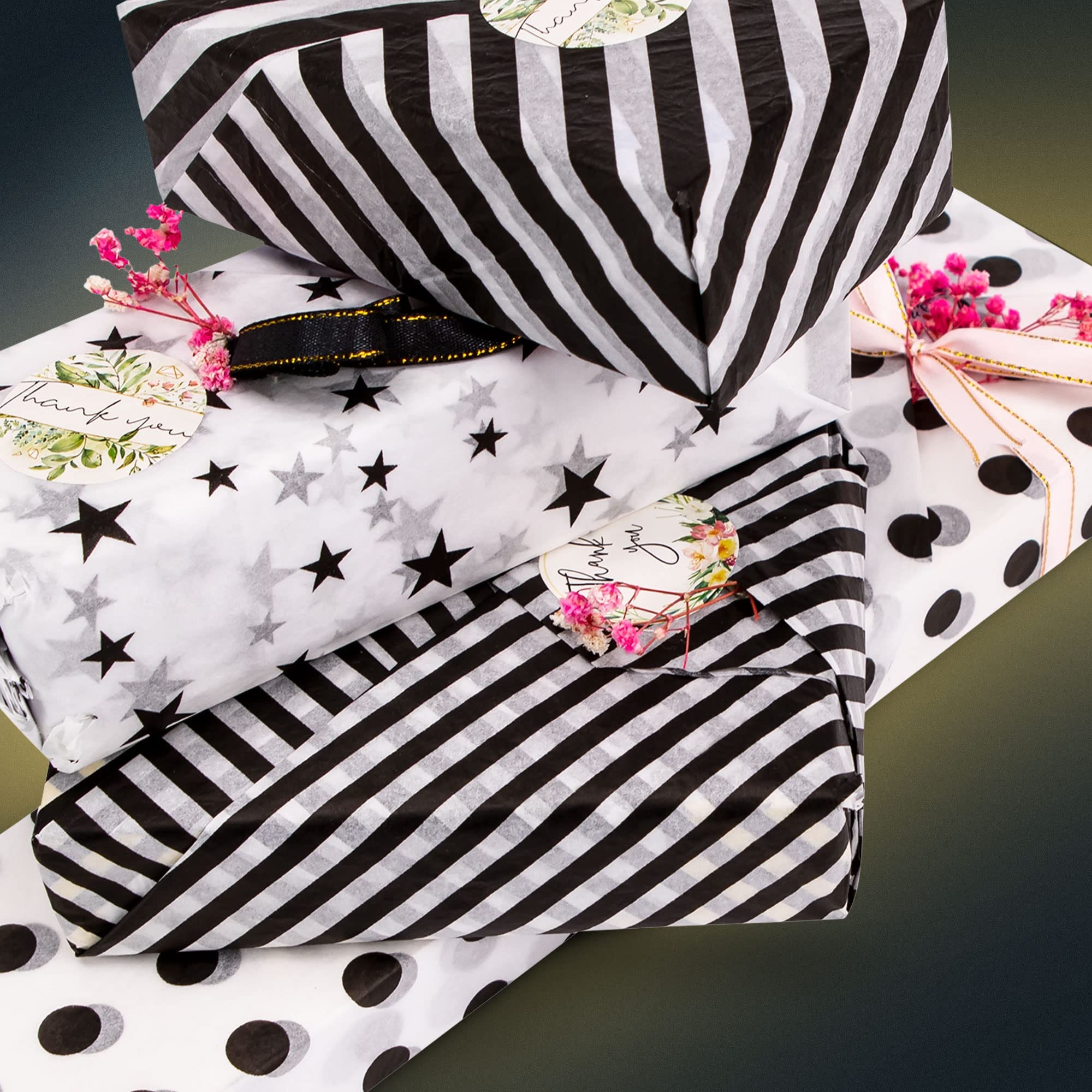 Hi Sasara 120 Sheets Black and White Tissue Paper Bulk - 14