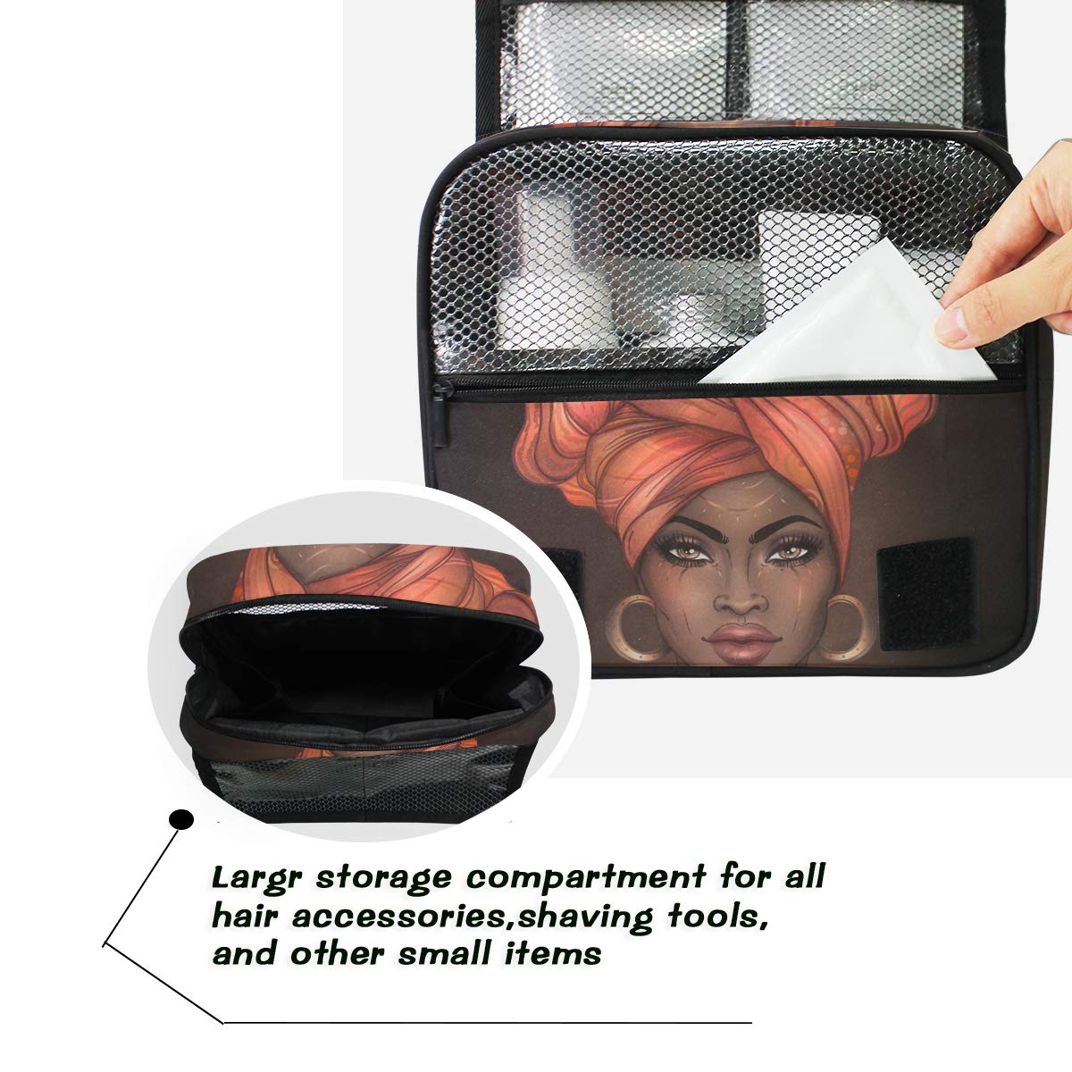 Portable Hanging Toiletry Bag for Travel - Waterproof Cosmetic Organizer with Sturdy Hook for Men & Women | Perfect for African American Women's Hair & Skin Care Products | Ideal for Camping, Gym & Vacation