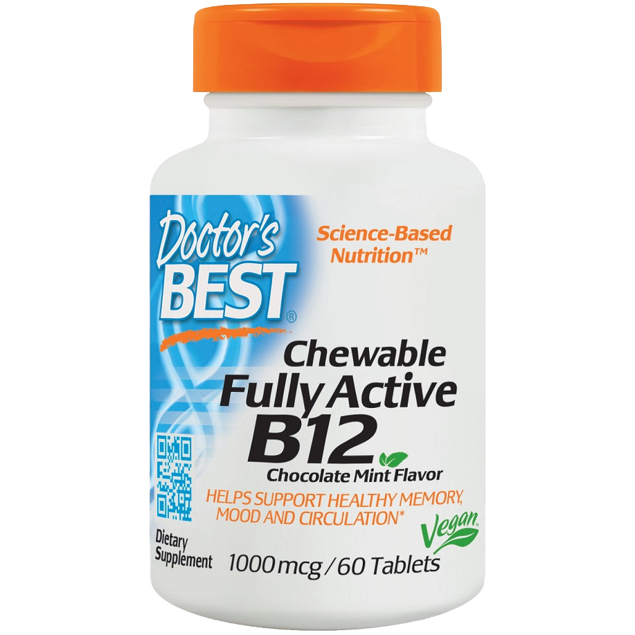 Doctor's Best Chewable Fully Active Vitamin B12 1000mcg - 60 Tablets for Energy Boost & Nervous System Support - Ideal for Adults, Vegans & Active Lifestyles