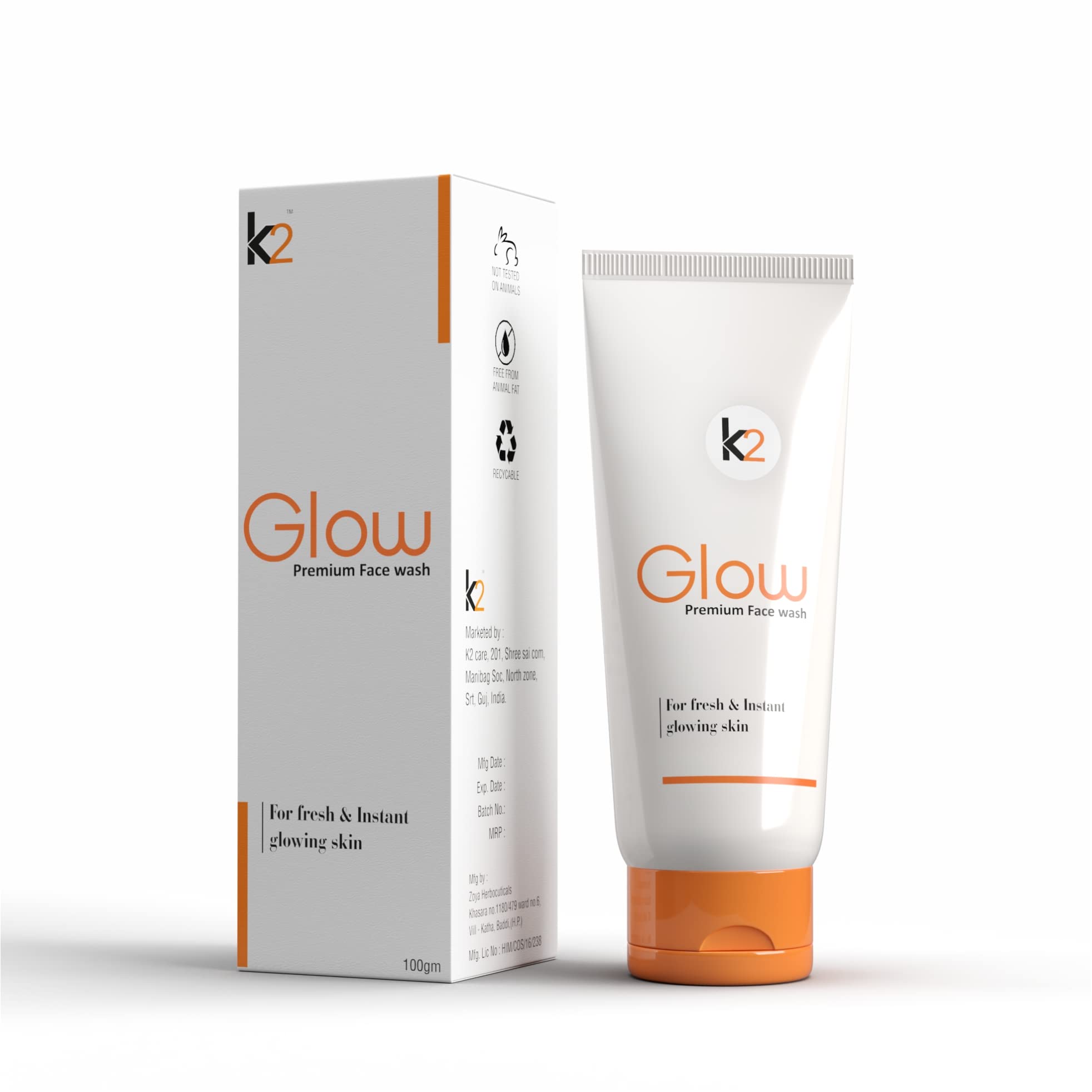 K2 Glow Premium Face Wash for Instant Fairness, Bright & Glowing Skin - All Skin Types - Paraben-Free 100g - Perfect for Daily Skincare & Radiant Complexion