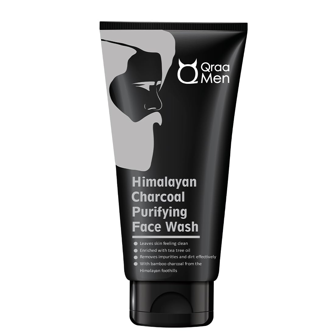 Qraa Men's Himalayan Charcoal Purifying Face Wash - Deep Cleansing & Skin Brightening Formula for Men | 100g | Acne Treatment & Blackhead Removal for Oily & Combination Skin | Daily Skincare Routine
