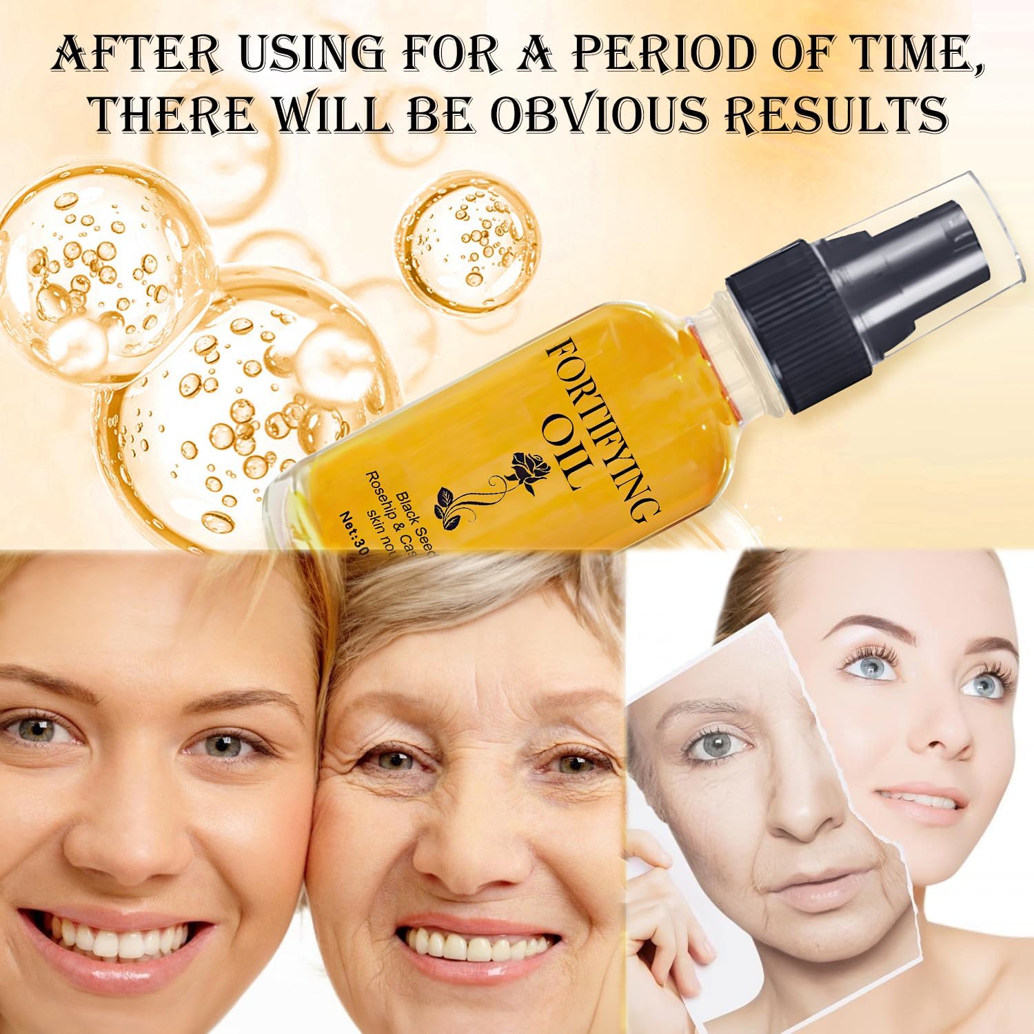 Lalena Rosehip Oil & Black Seed Oil Face Serum - Anti-Aging Collagen Boost with Castor Oil | Moisturizing & Nourishing Skin Care for Dry & Mature Skin | 3-Piece Set for Night Routine & Daily Hydration