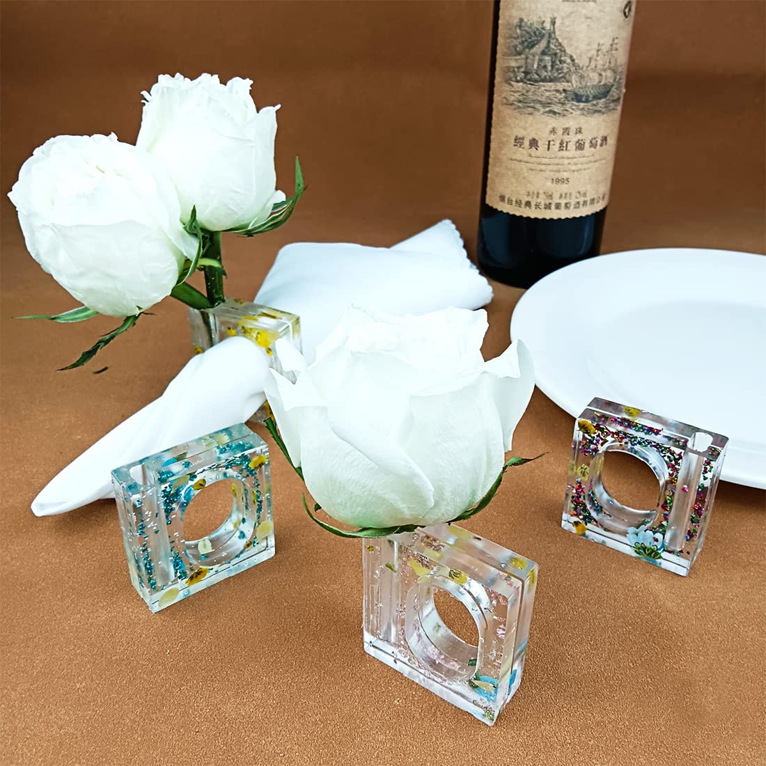 Voyyphixa 2-Pack Silicone Vase Napkin Ring Molds for Resin Casting - Flower Bud Vase & Crystal Napkin Holder Molds for Wedding, Dining Table Decor - Perfect for DIY Epoxy Crafts, Home Centerpieces, and Party Decorations