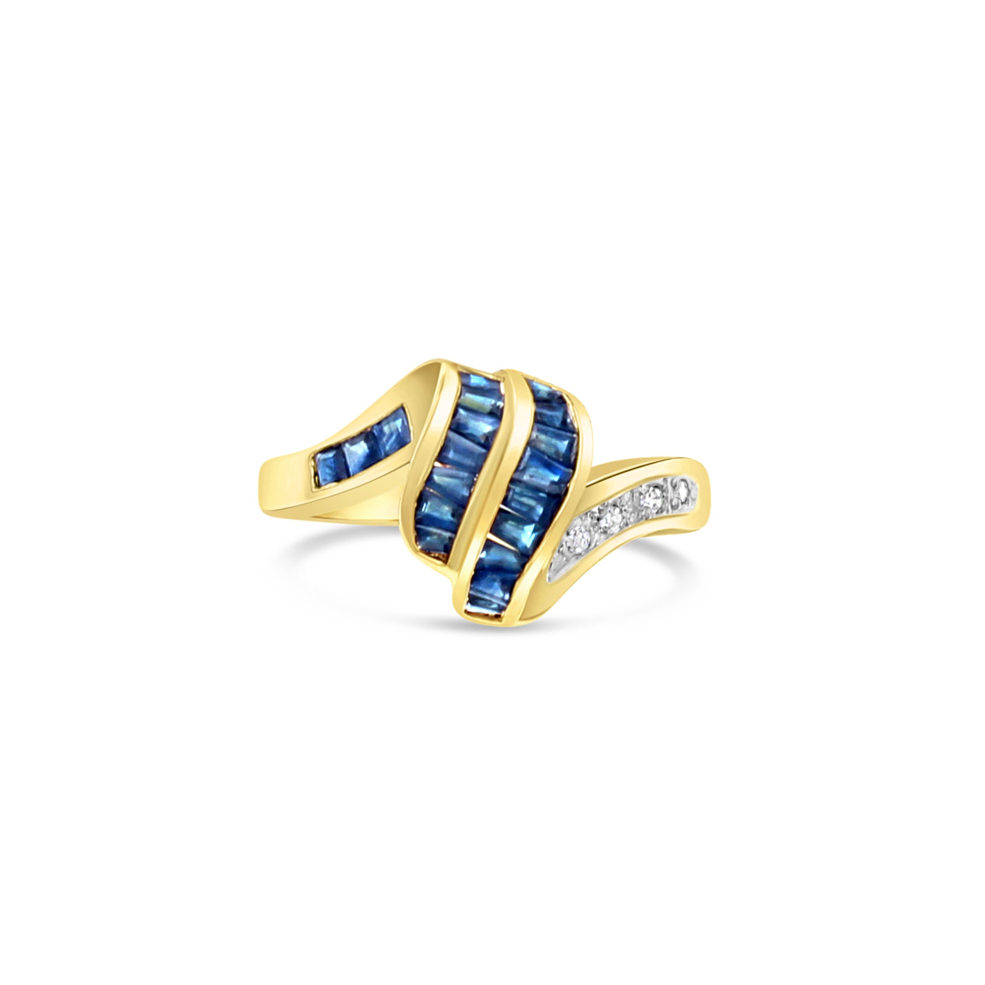 1.08cttw Diamond & Sapphire Baguette Ring in 14K Yellow Gold - Elegant Wedding, Engagement & Anniversary Jewelry Gift for Women