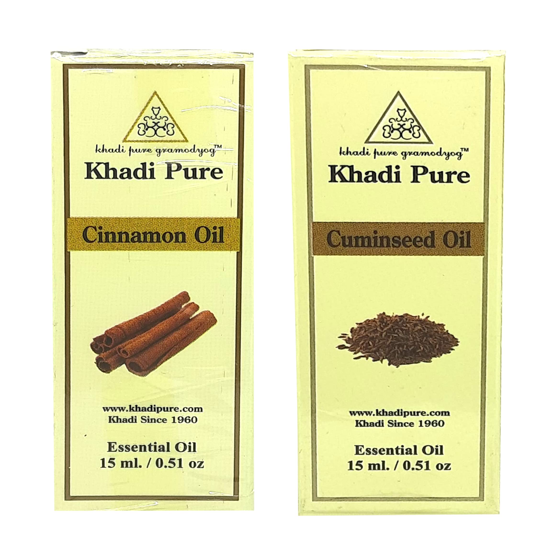 Khadi Pure Cinnamon & Cuminseed Essential Oil - 15ml (Pack of 2) | 100% Natural Aromatherapy Oil for Relaxation, Massage & DIY Skincare | Perfect for Diffusers, Bath & Home Fragrance