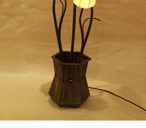Handmade Mulberry Rice Paper Ball Flower Pot Design - Yellow Round Globe Lantern with Brown Asian Oriental Accent | Decorative Floral Uplight for Bedroom, Living Room & Office | Unique Table & Floor Lamp for Home Decor
