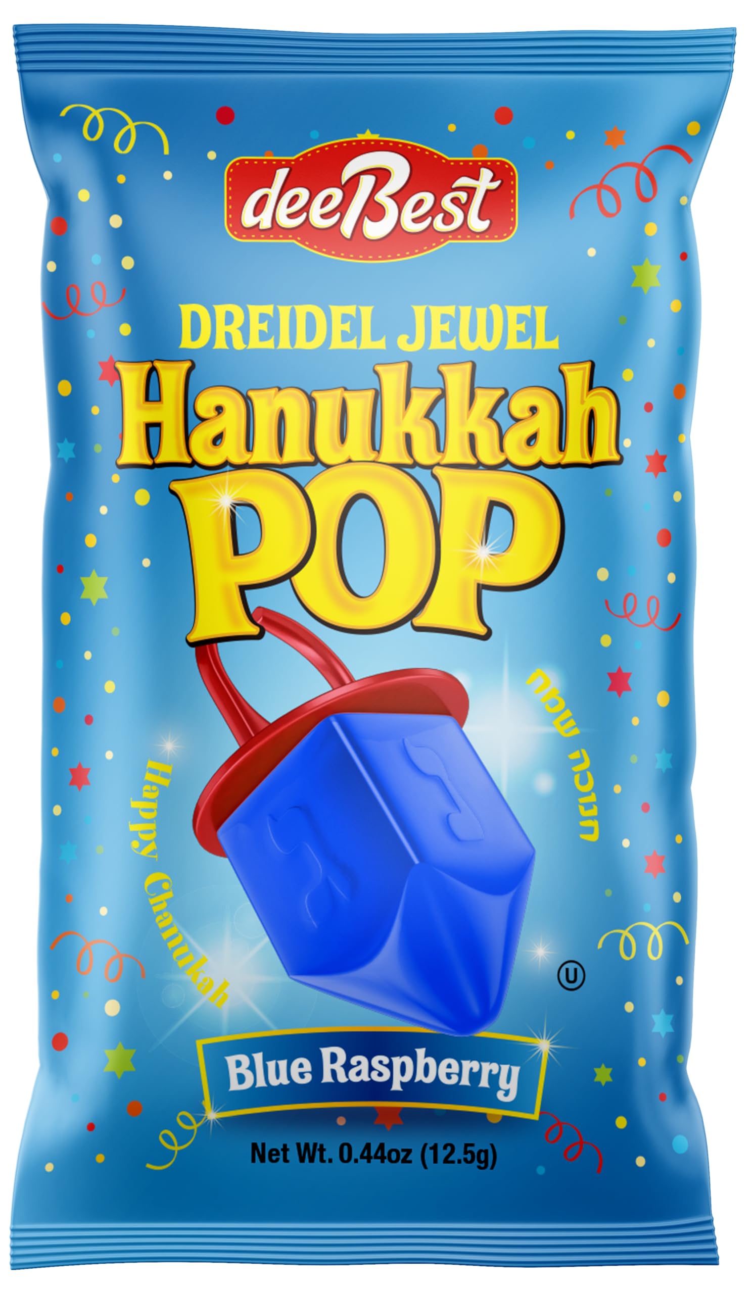 Blue Raspberry Hanukkah Dreidels Jewel Pop Ring Shape Candy - 18 Count Individually Wrapped Kosher Treats for Kids, Hanukah Party Favors, Chanukah Gift Bags & Holiday Decorations - Perfect for Classroom Celebrations, Jewish Festivals and Holiday Gift Exchanges