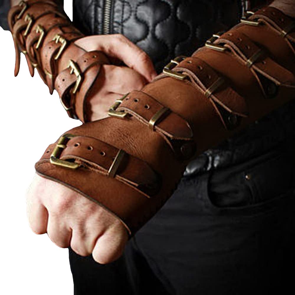 Medieval Gauntlet Wristband - Punk Gothic Faux Leather Armor Bracer with Buckles for Cosplay, LARP & Renaissance Fairs | Costume Accessory for Halloween & Historical Reenactments