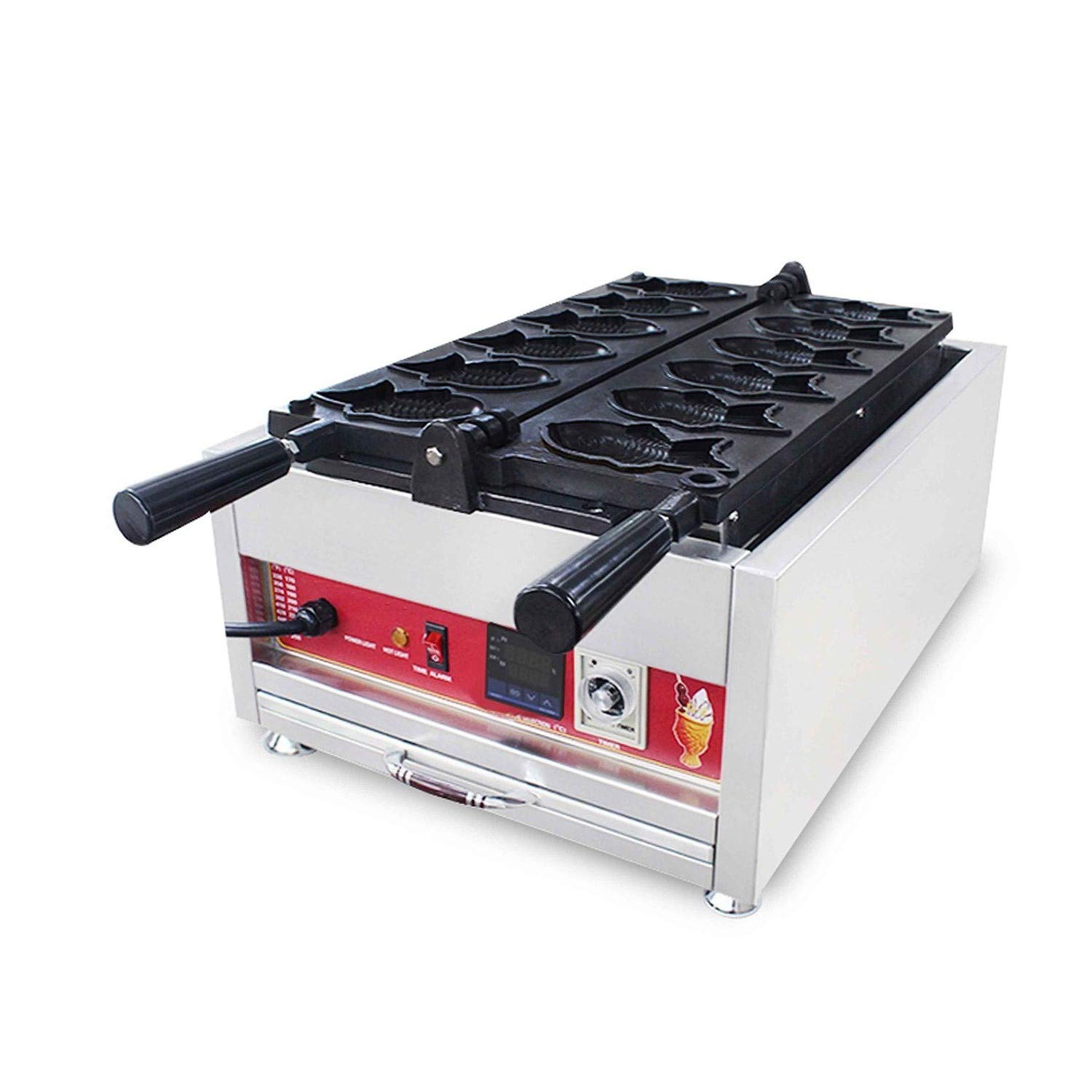 Commercial Digital Taiyaki Maker - 110V Nonstick Japanese Fish-Shaped Waffle & Pancake Machine with Timer for Restaurant, Cafe & Home Use (6-Piece Set) - Perfect for Street Food, Dessert Shops & Breakfast