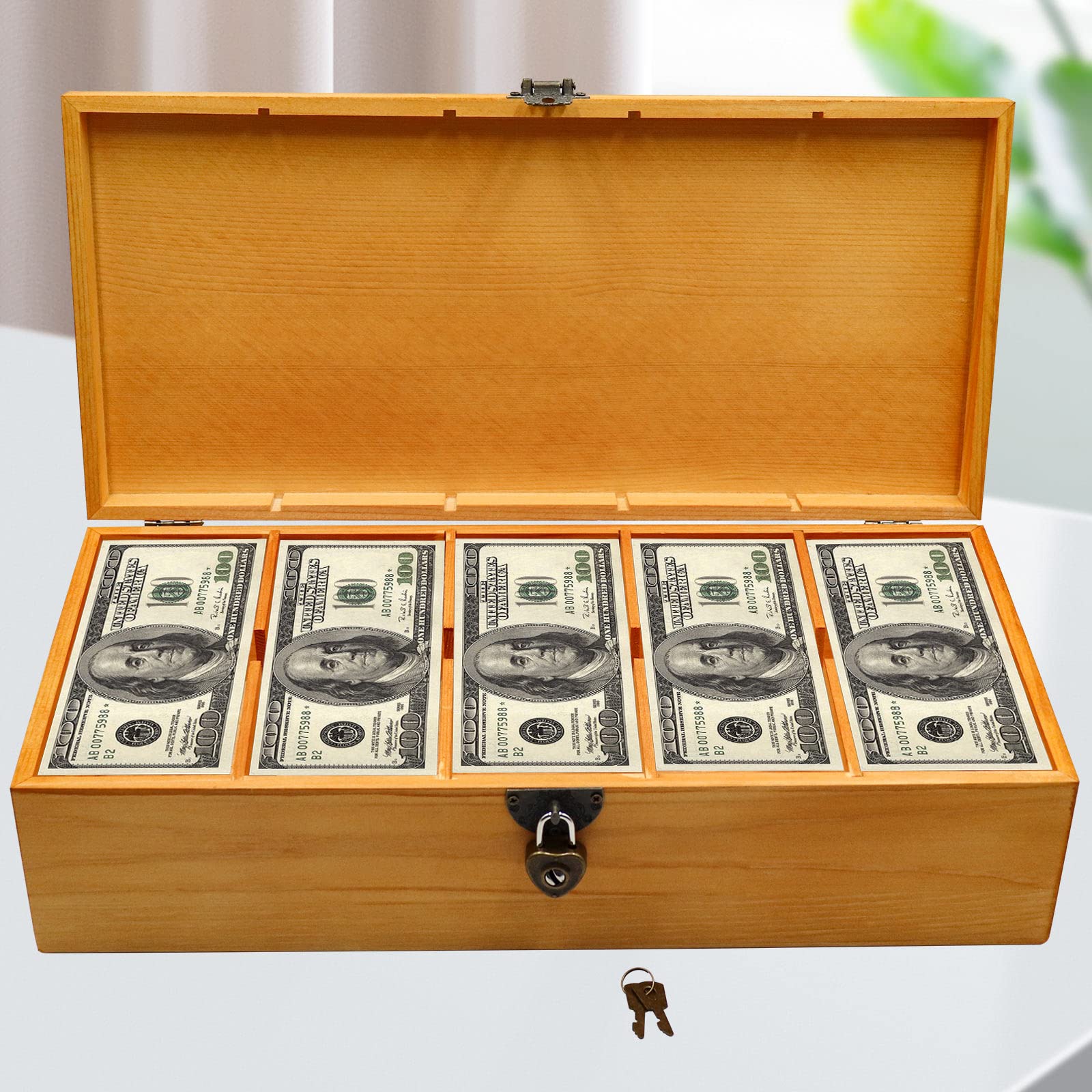 Bronze Wooden Lockable Currency Tray - 5 Compartment Cash Organizer Box with Secure Cover | Money Storage Solution for Retail, Office & Home Use | Cash Management for Businesses, Events & Personal Finance