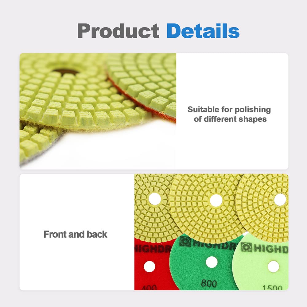 Wet Diamond Polishing Pads 6-Piece Set (4 Inch, #50#100#200#400#800#1500 Grit) for Granite, Marble, Ceramic & Artificial Stone - Professional Sanding & Polishing for Grinders & Polishers - Perfect for Countertops, Floors & DIY Home Renovation Projects