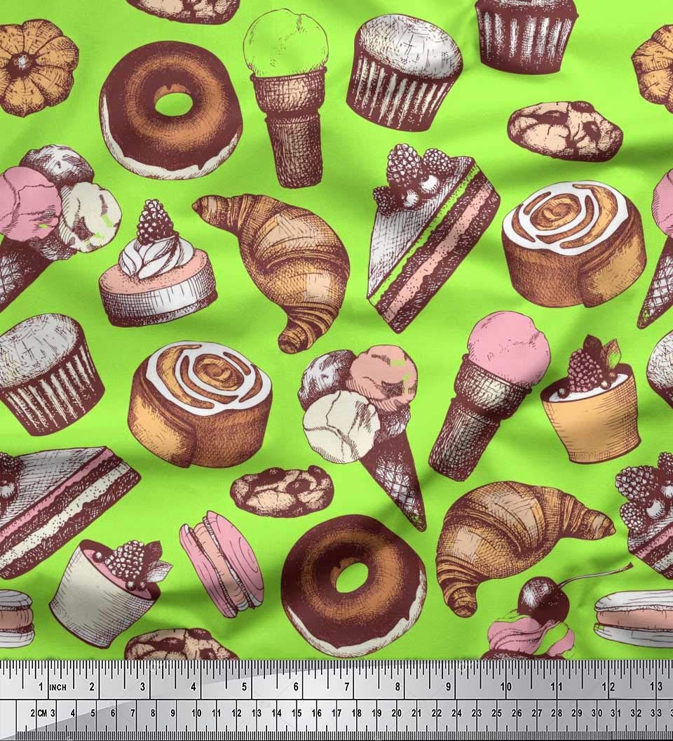 Soimoi 100% Cotton Voile Fabric by The Yard - 42 Inch Wide - Cupcake, Donut & Cookies Food Print - Whimsical Green Printed Fabric for DIY Crafts, Quilting, Dressmaking & Home Decor Projects