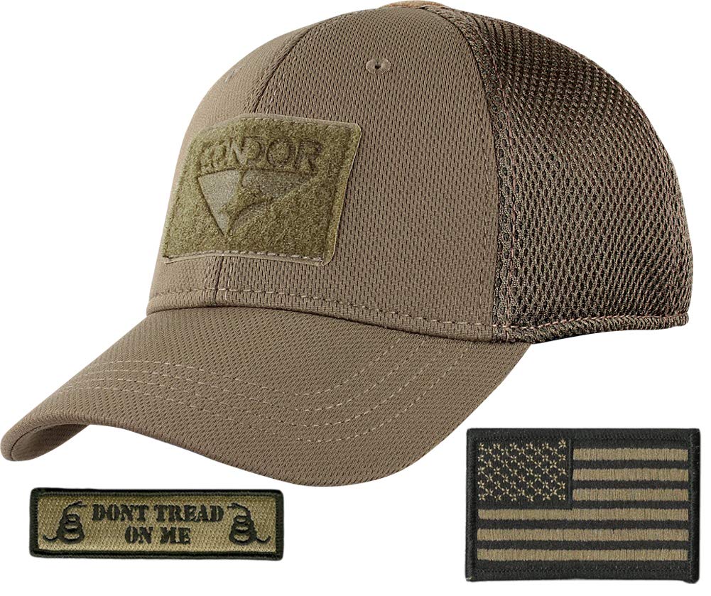 Condor Tactical Cap with Mesh Panels & Adjustable Fit - Includes USA/DTOM Patches - Perfect for Outdoor Activities, Military Training, and Airsoft Games