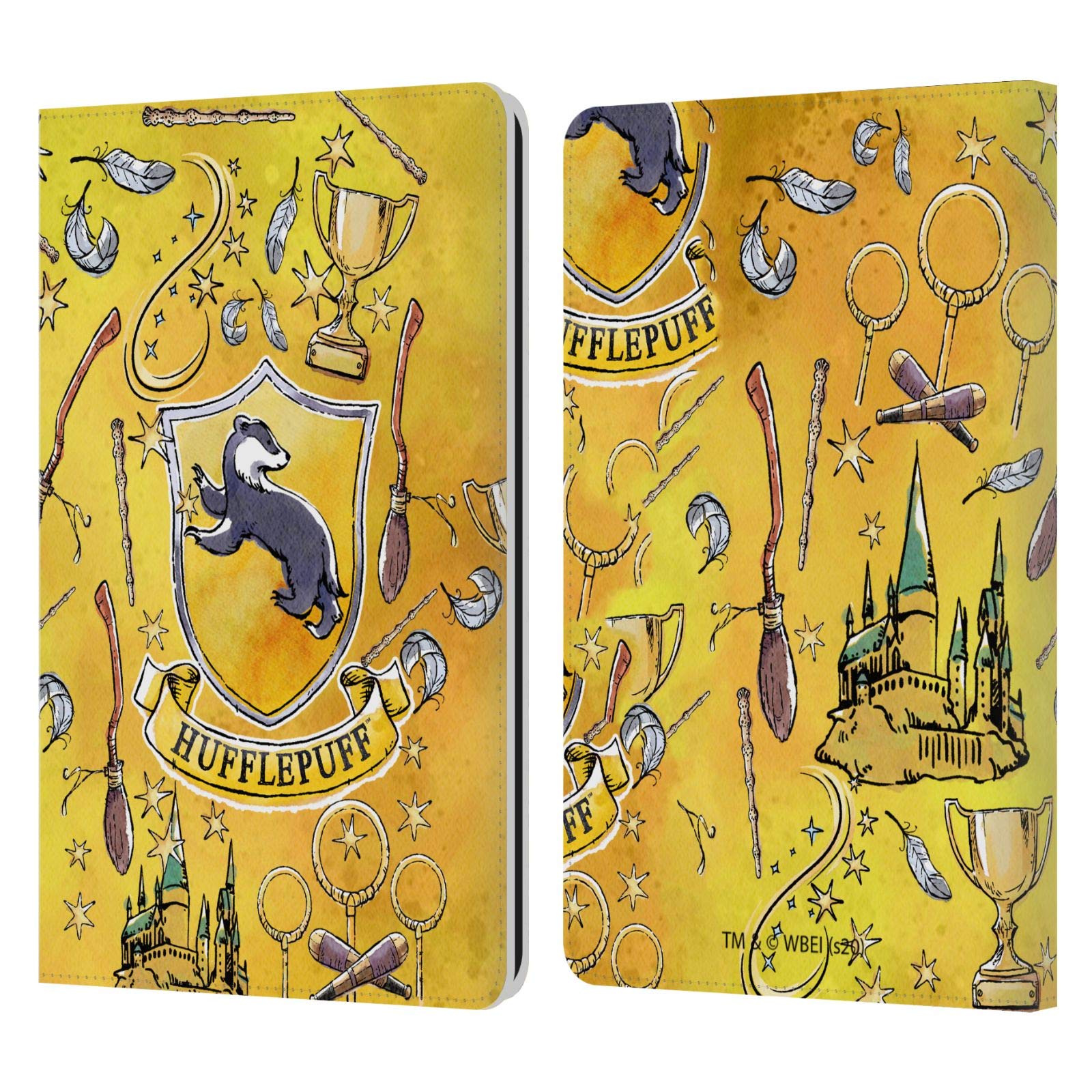 Harry Potter Hufflepuff Deathly Hallows Leather Kindle Case - Officially Licensed Book Wallet Cover for Kindle Paperwhite 1/2/3 | Perfect for Reading, Travel & Potterhead Fans