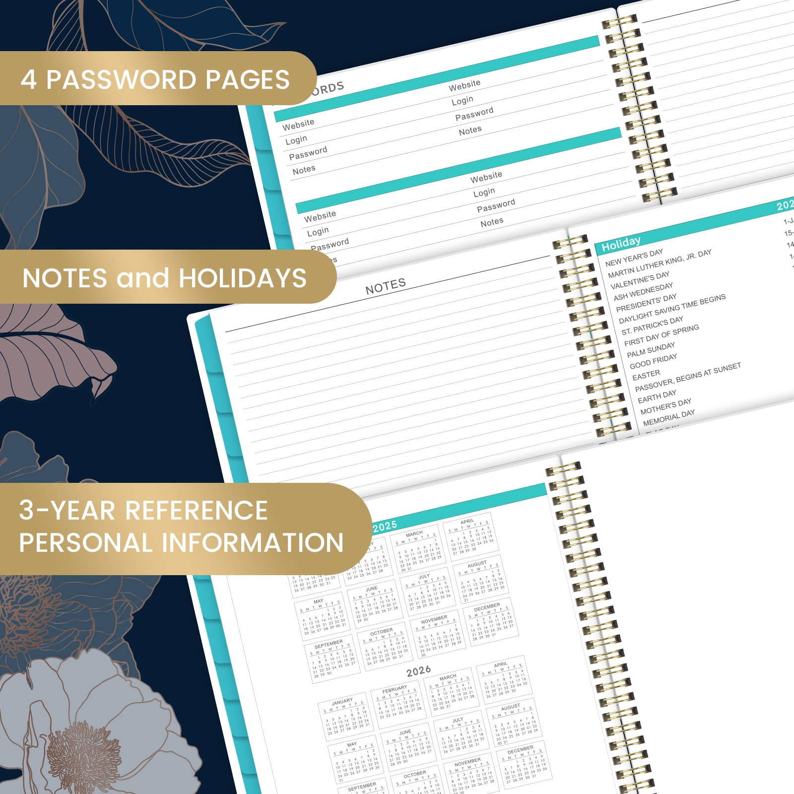 2025-2026 Monthly Planner Calendar | July 2025-December 2026 | 8.5 x 11 Inches | Floral Design with Back Pocket & Twin-Wire Binding | Perfect for Work, School & Personal Organization