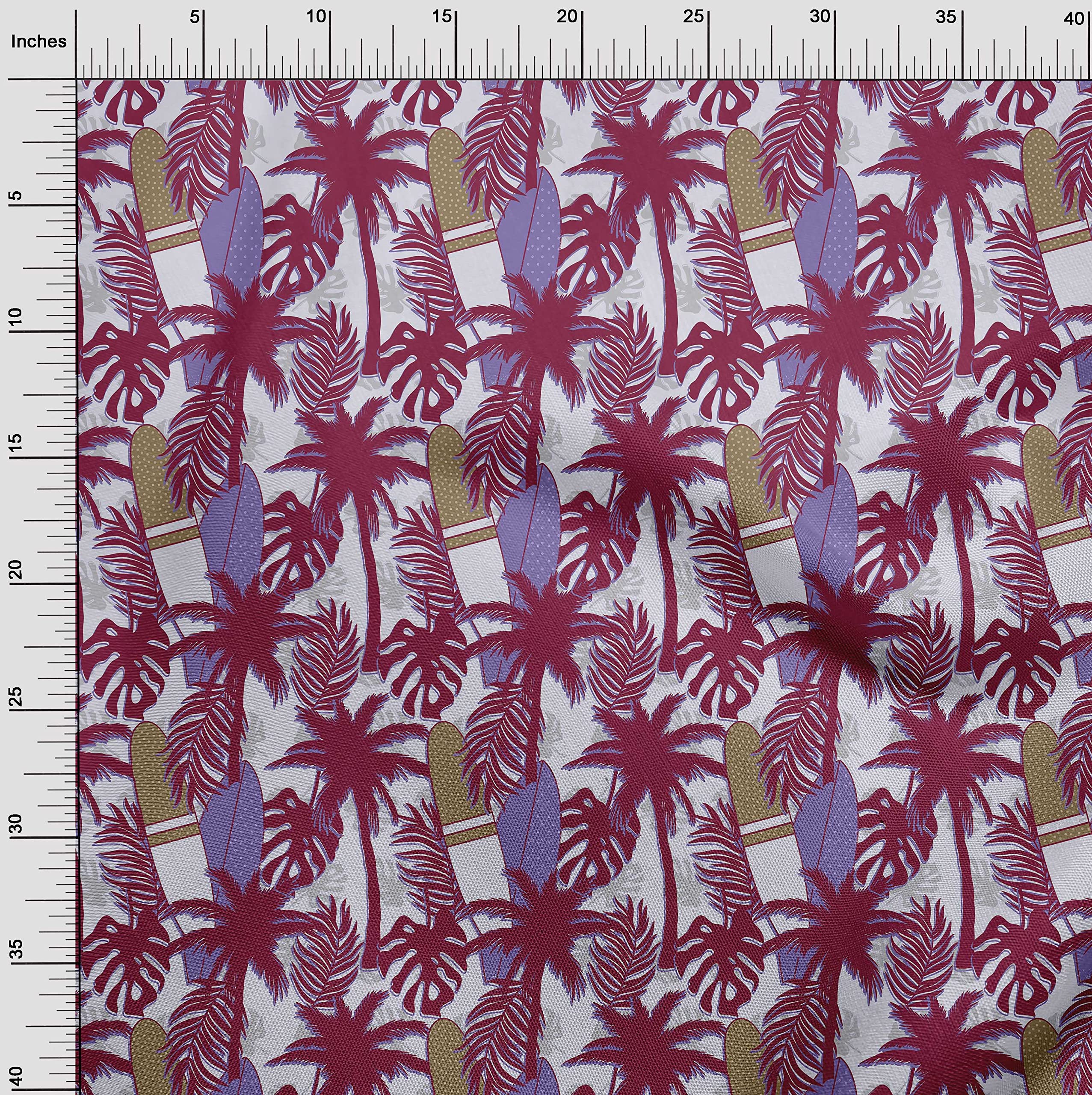 oneOone Velvet Maroon Tropical Print Fabric - 58 Inch Wide Soft Sewing Material for DIY Clothing, Dresses, Curtains & Home Decor | Premium by The Yard Sewing Supplies