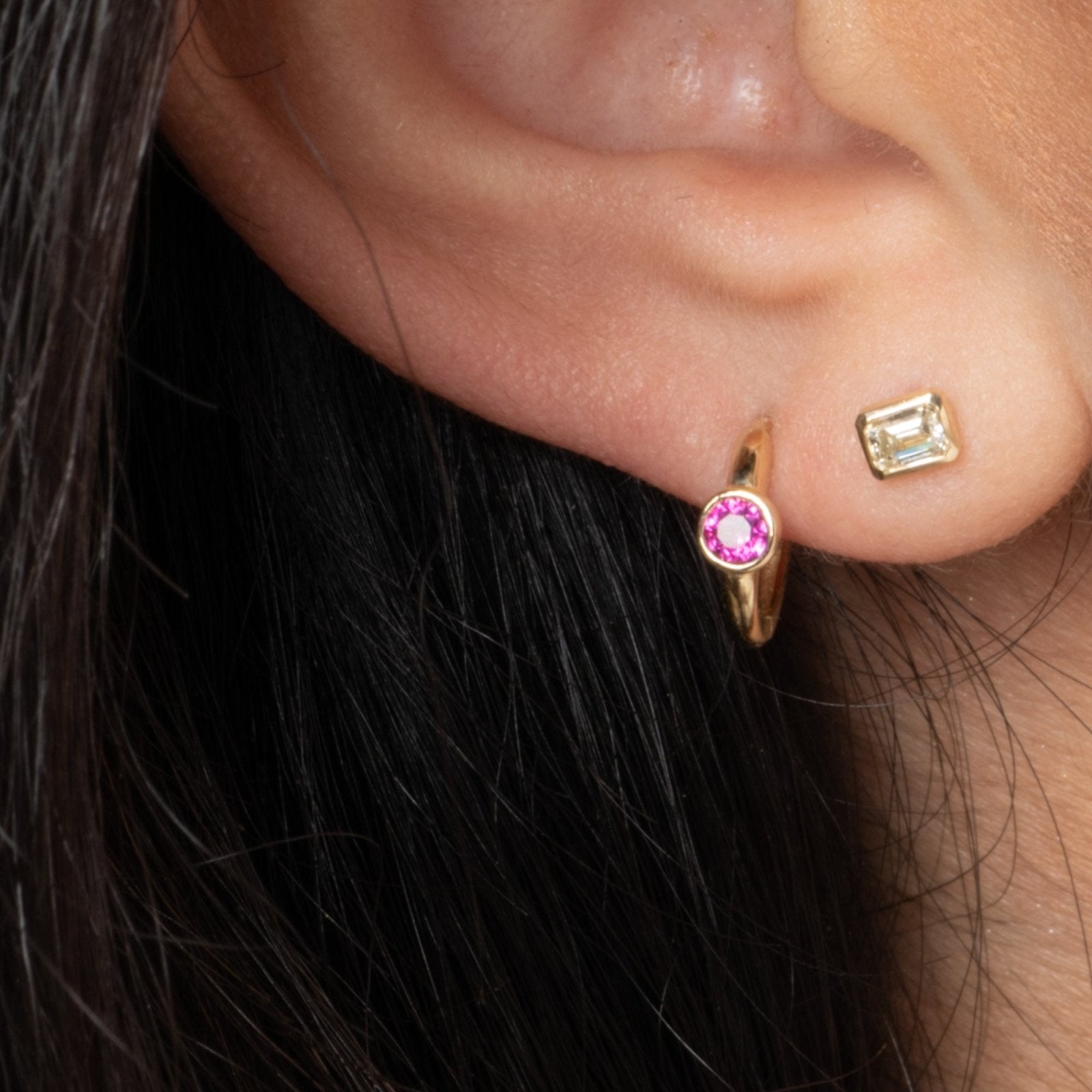 14K Yellow Gold Ruby Huggie Hoop Earrings - Dainty Bezel Set Gemstone Jewelry for Women - Perfect for Everyday Wear, Date Nights & Special Occasions