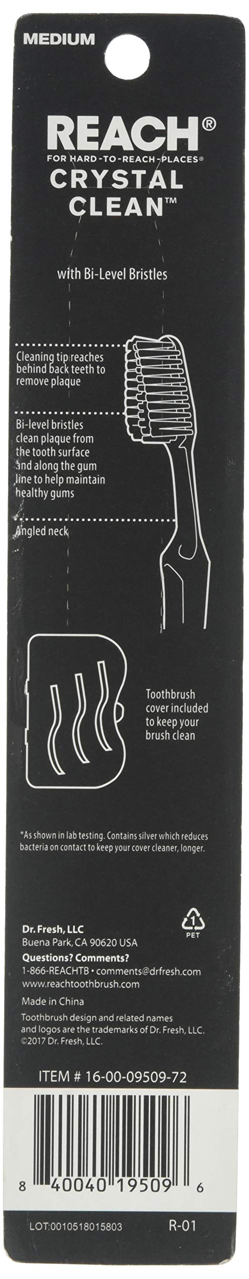 Reach Crystal Clean Medium Bristle Toothbrush for Adults - 6 Pack (Colors May Vary) | Gentle Dental Care for Daily Oral Hygiene & Travel Essentials