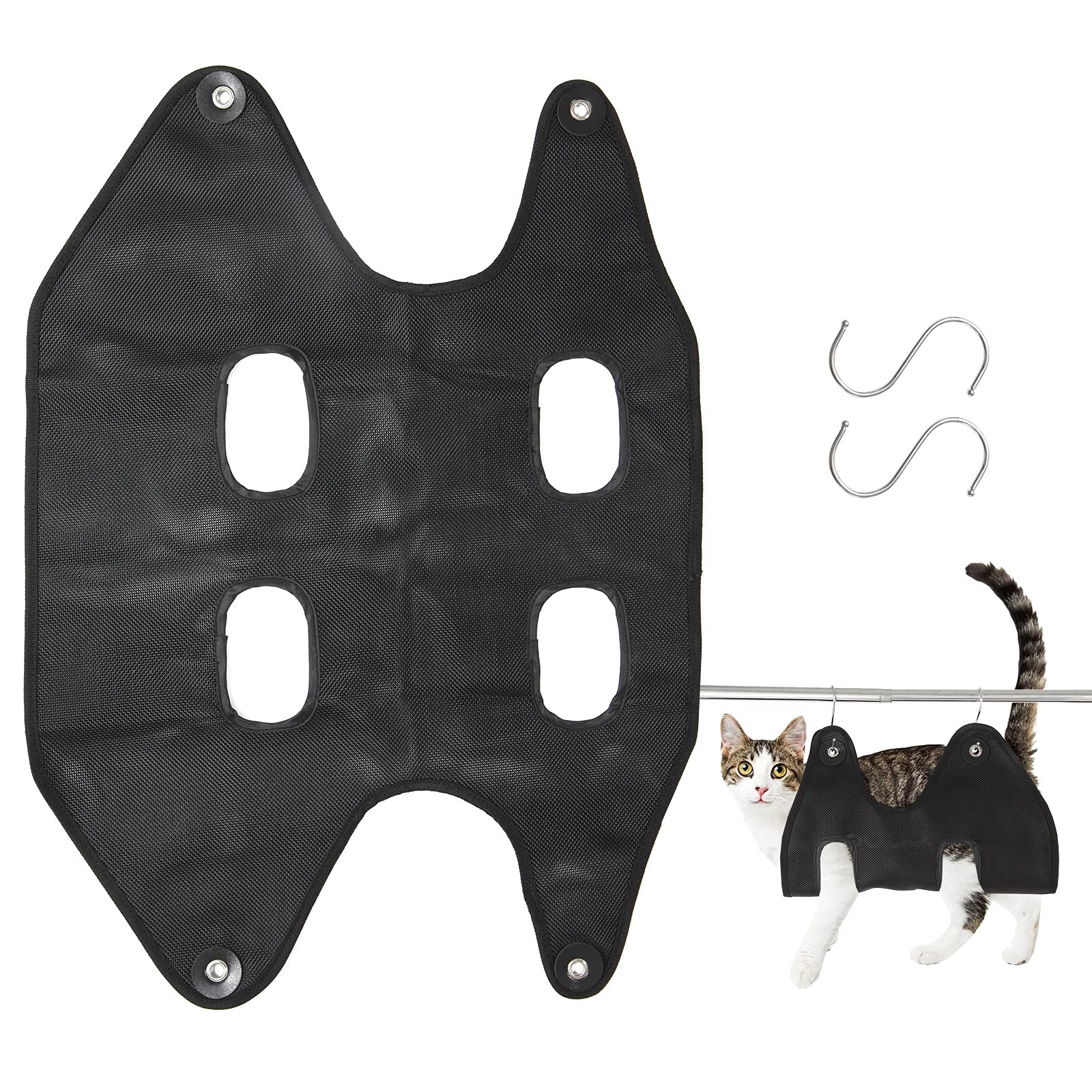 Pet Grooming Sling for Cats & Dogs - Adjustable Hanging Restraint Harness Kit for Bathing, Nail Trimming & Ear Cleaning (Small, Black) - Perfect for Home Grooming & Vet Visits