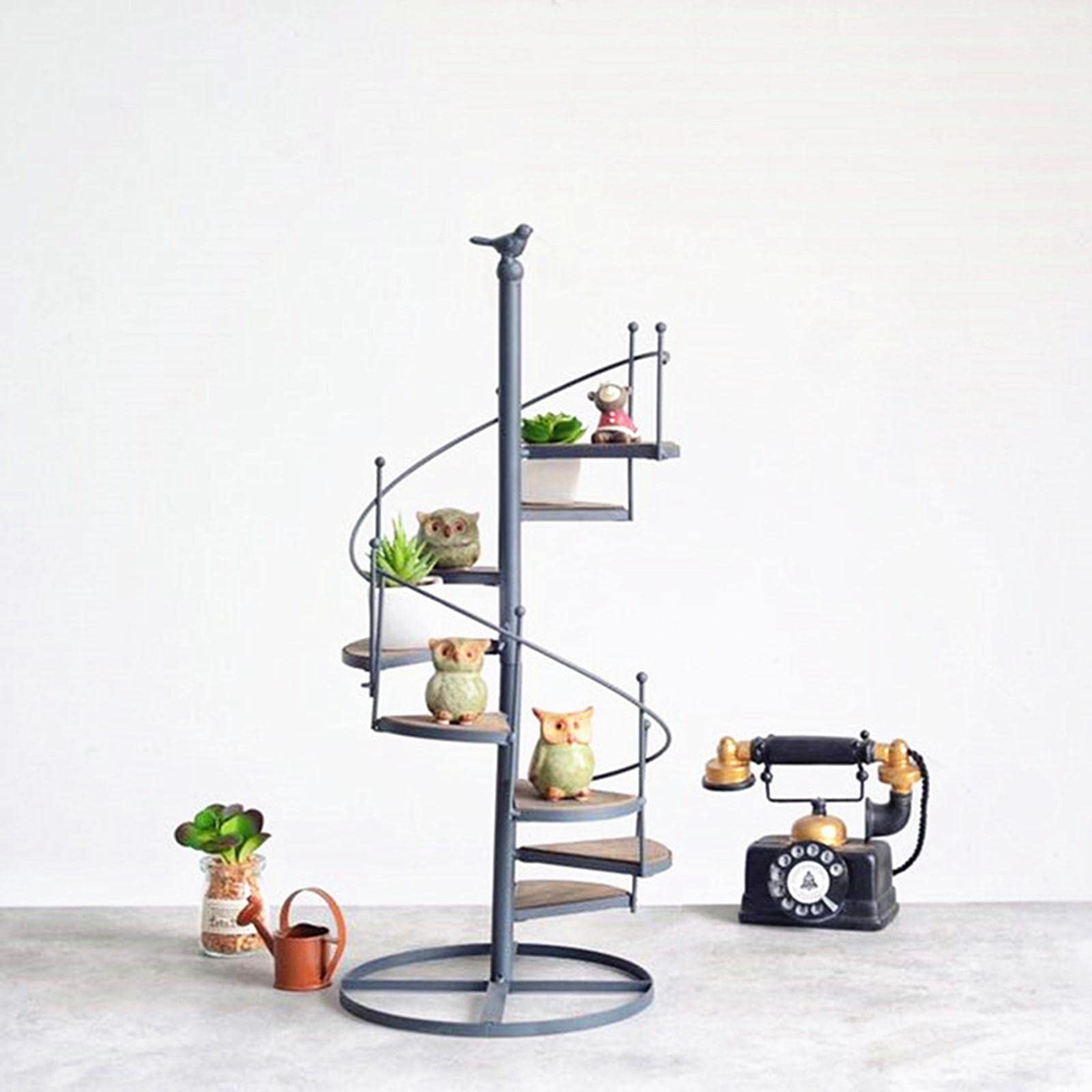 B Baosity Spiral Staircase Plant Stand - 3 Tier Wrought Iron Flower Pot Holder Shelf for Indoor Outdoor Garden, Balcony, Patio Decor | Space Saving Vertical Planter Organizer for Succulents, Herbs & Small Plants